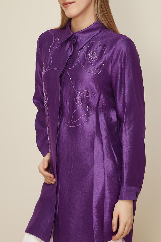 Tesettür giyim MOR BONCUK İŞLEMELİ TUNİK 46021 - ALVİNA