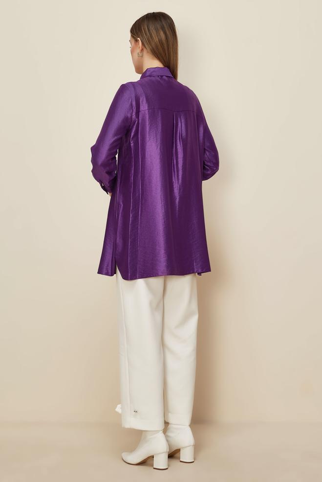 Tesettür giyim MOR BONCUK İŞLEMELİ TUNİK 46021 - ALVİNA