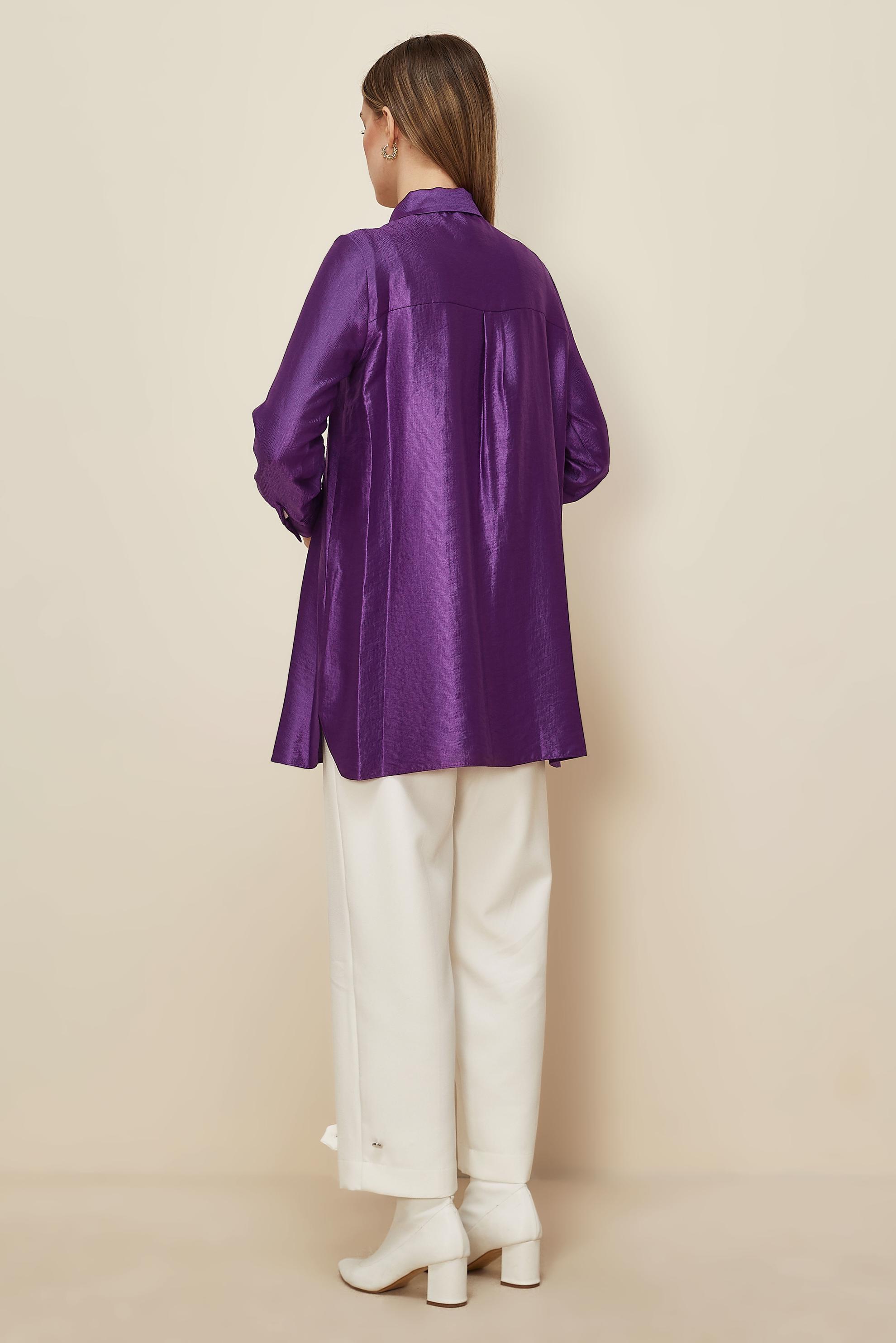 Tesettür giyim MOR BONCUK İŞLEMELİ TUNİK 46021