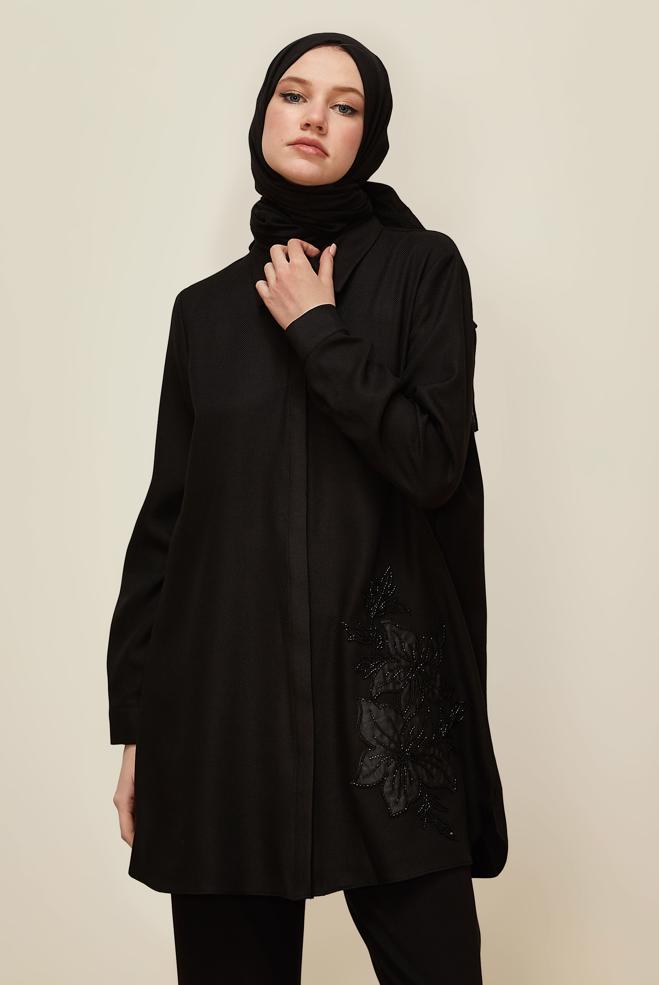 Hijab clothing BLACK BEAD DETAILED TUNIC 46022 - ALVİNA
