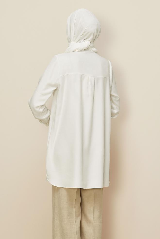 Tesettür giyim BEYAZ BONCUK DETAYLI TUNİK 46022 - ALVİNA