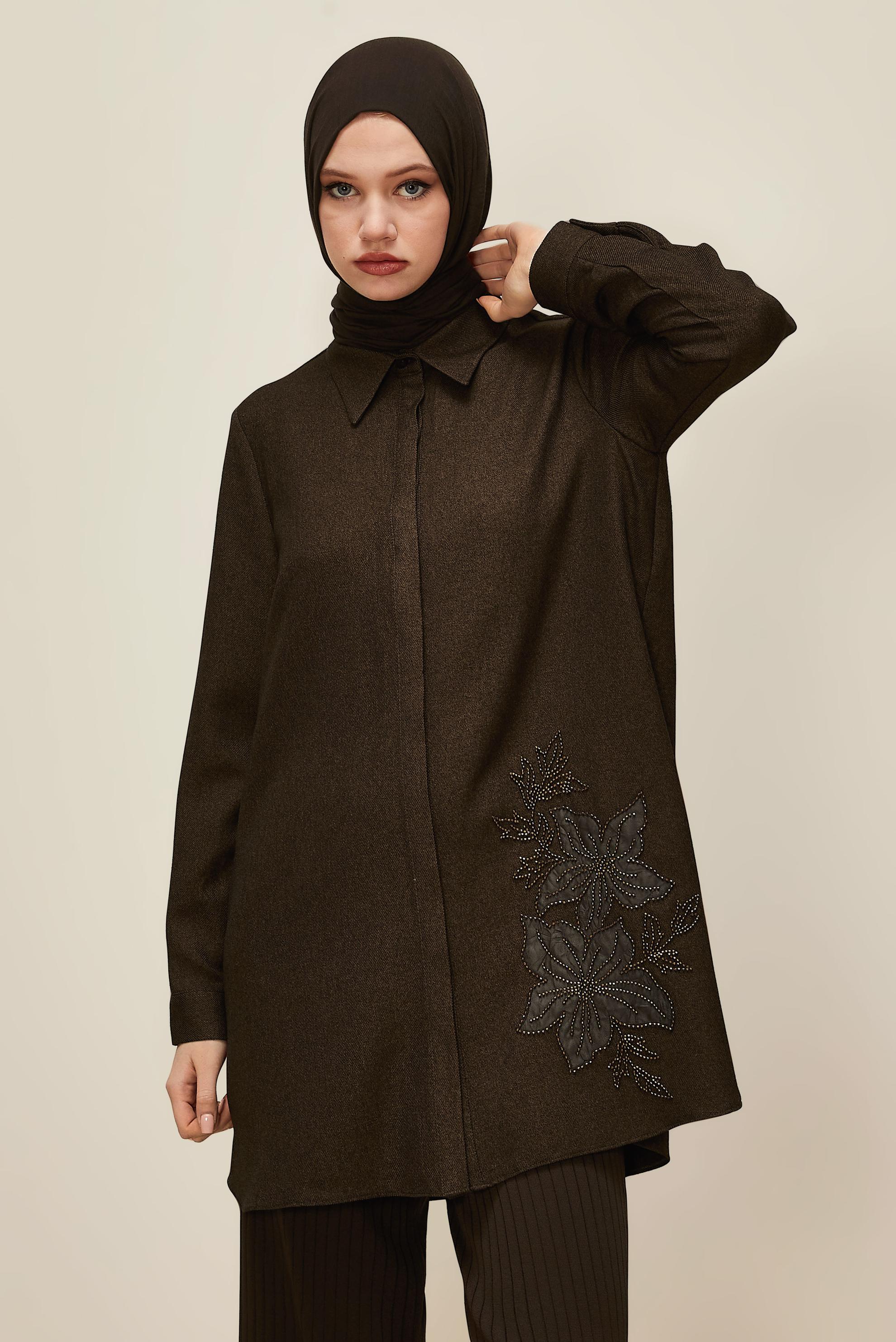 Hijab clothing BROWN BEAD DETAILED TUNIC 46022