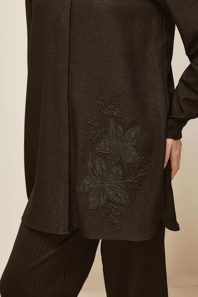 Hijab clothing BROWN BEAD DETAILED TUNIC 46022 - ALVİNA