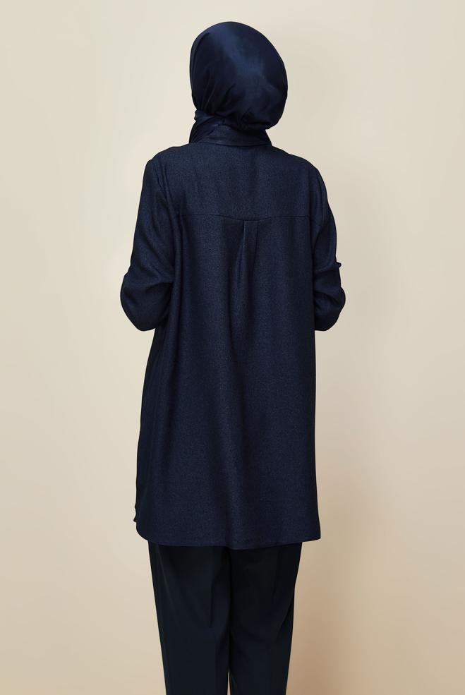 Hijab clothing NAVY BLUE BEAD DETAILED TUNIC 46022 - ALVİNA