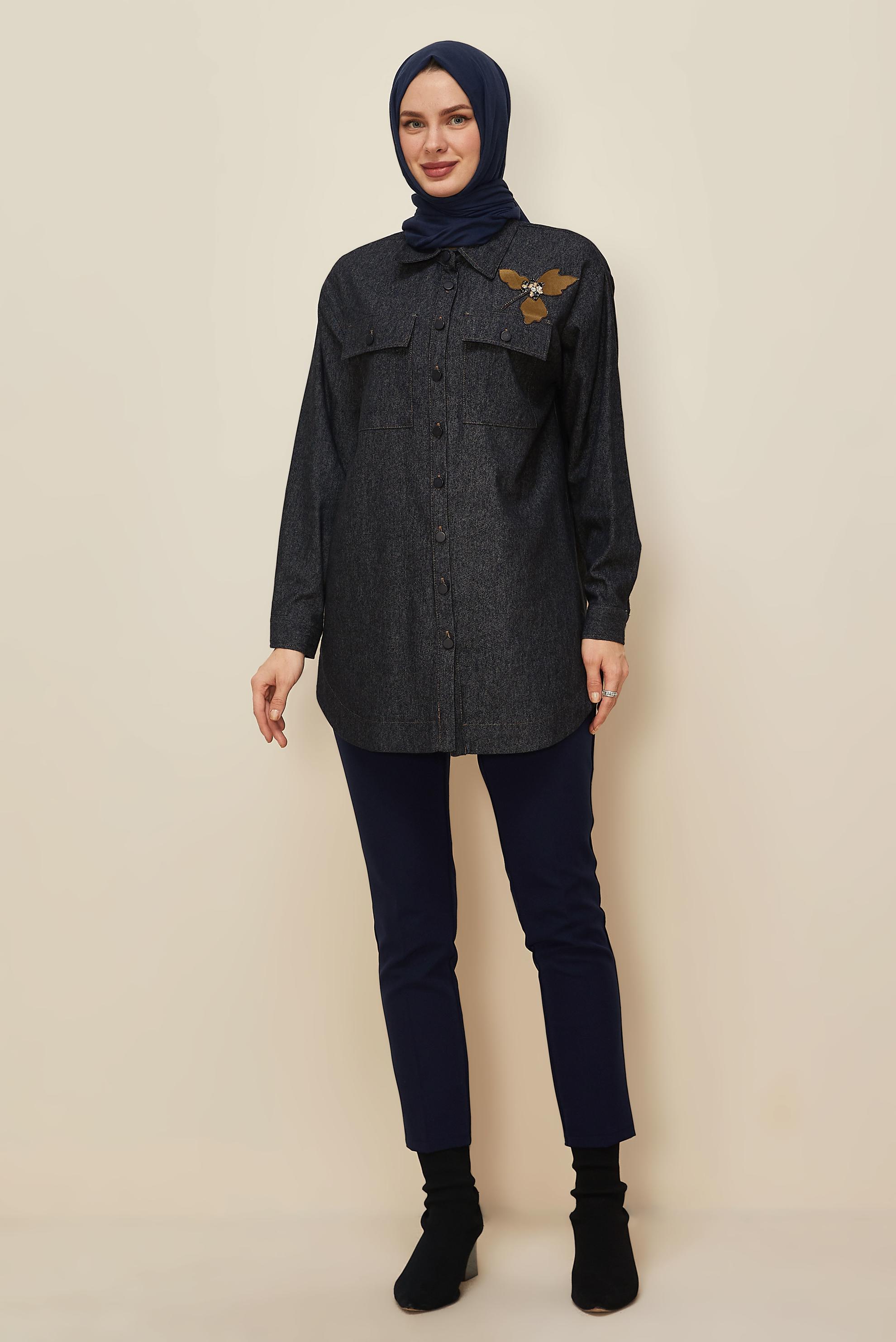 Tesettür giyim LACİVERT 46023 90607-504 TUNİK 38-44 TEK 40