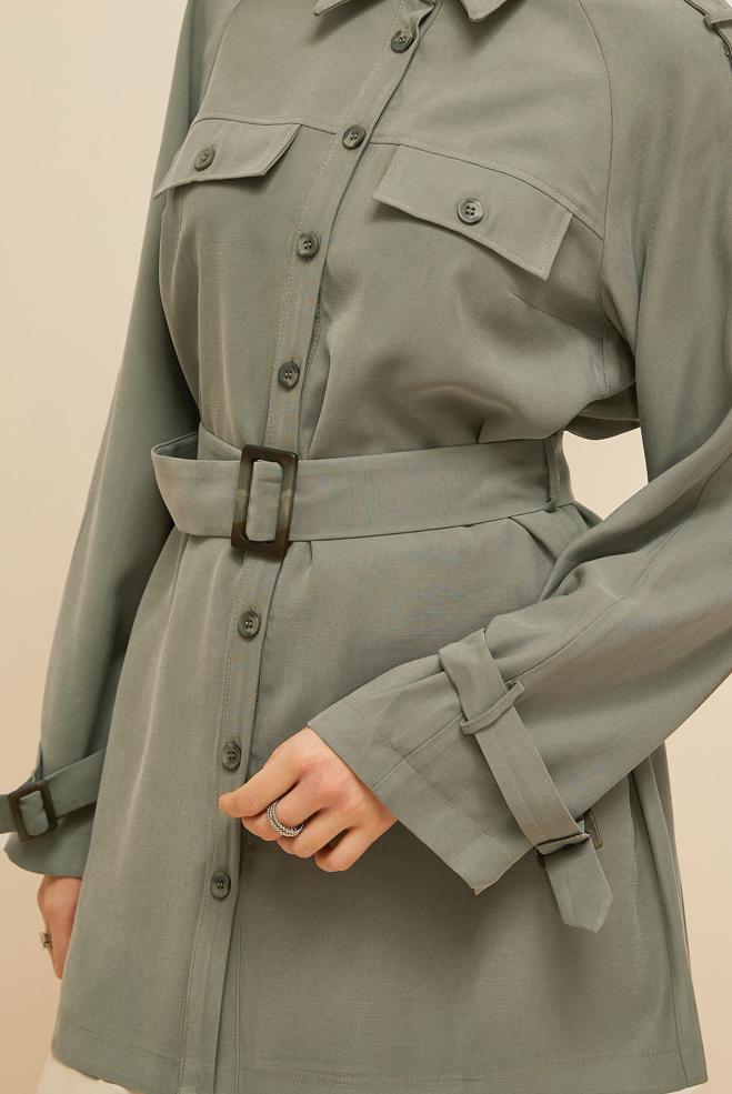 Vêtements hijab KAKI TUNIQUE CEINTURÉE 46028 - ALVİNA