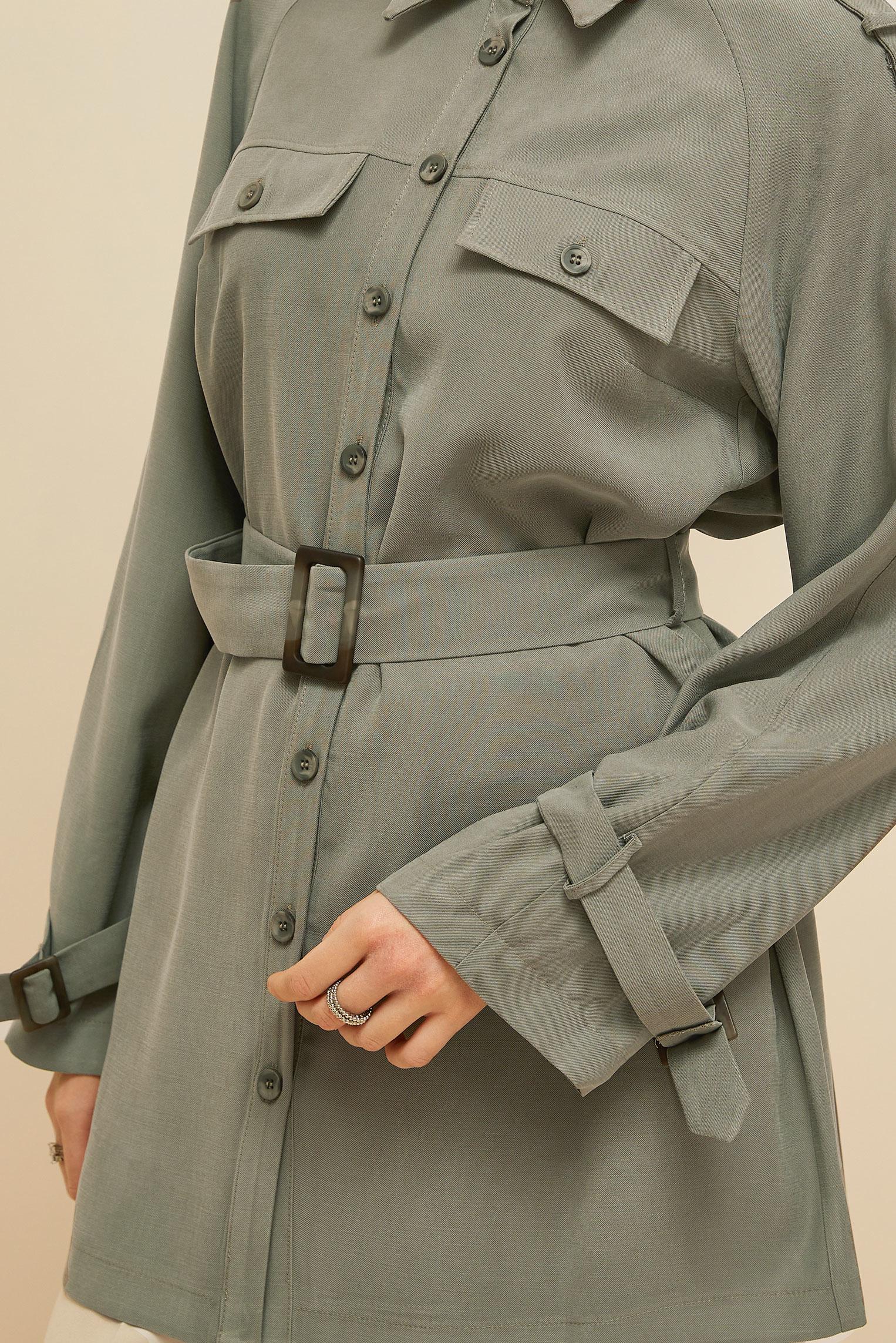 Vêtements hijab KAKI TUNIQUE CEINTURÉE 46028