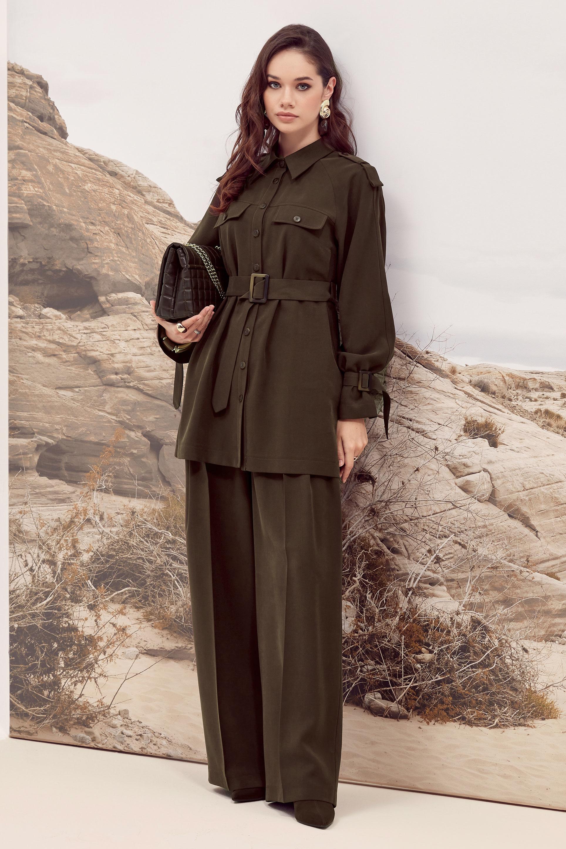 Tesettür giyim KAHVE KUŞAKLI TUNİK 46028