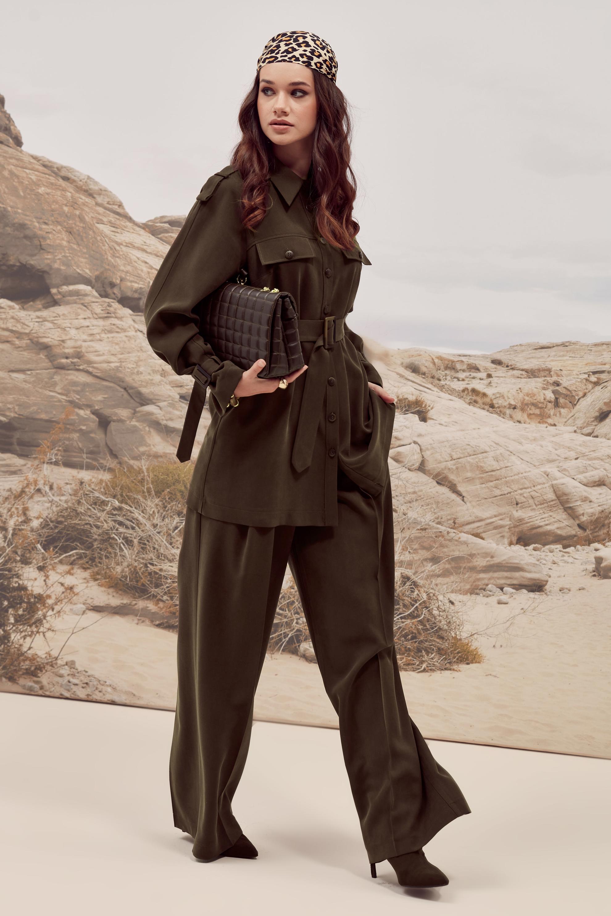 Tesettür giyim KAHVE KUŞAKLI TUNİK 46028