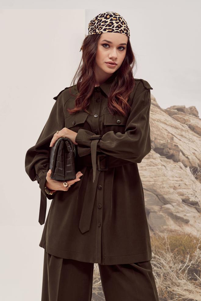 Tesettür giyim KAHVE KUŞAKLI TUNİK 46028 - ALVİNA