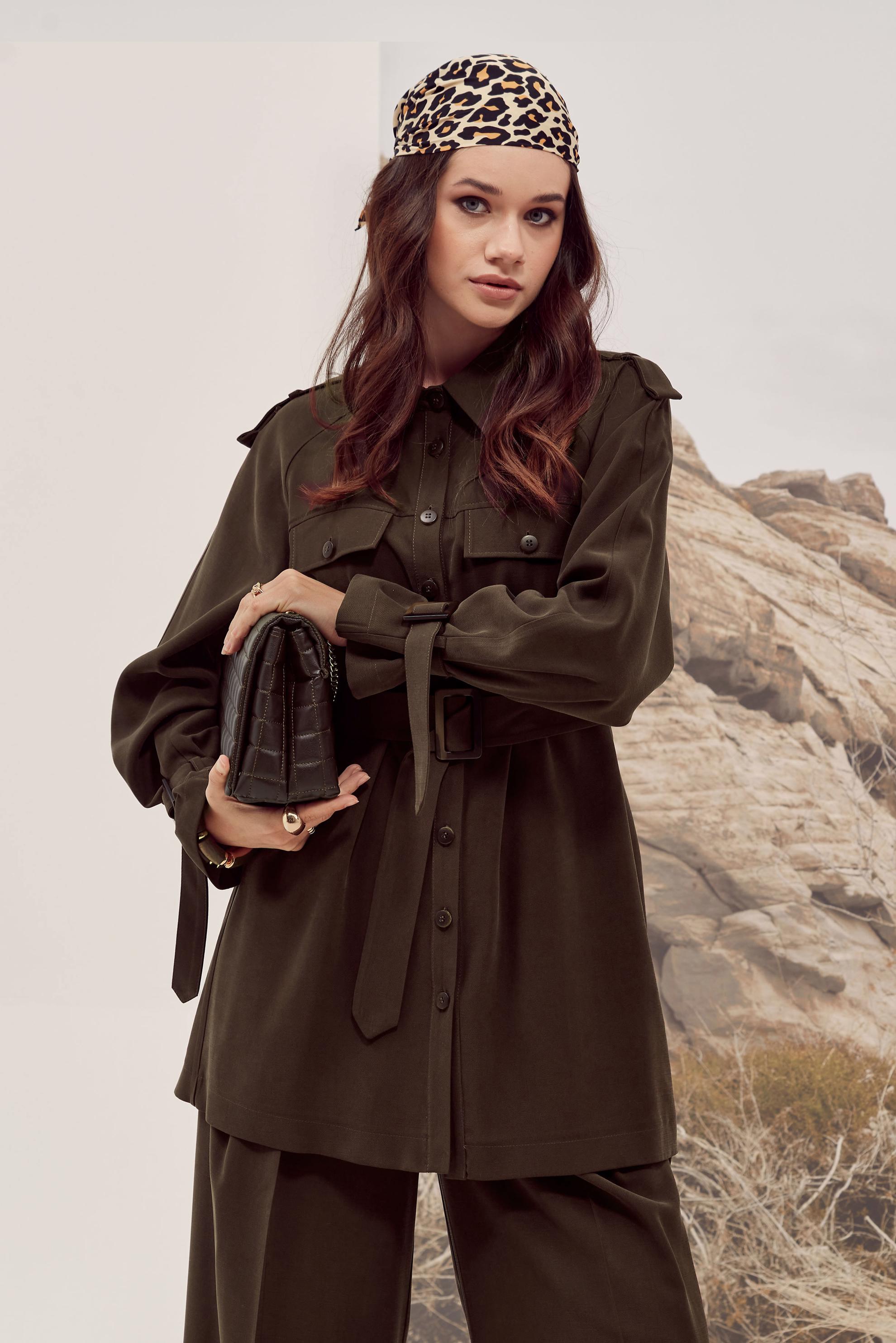 Tesettür giyim KAHVE KUŞAKLI TUNİK 46028