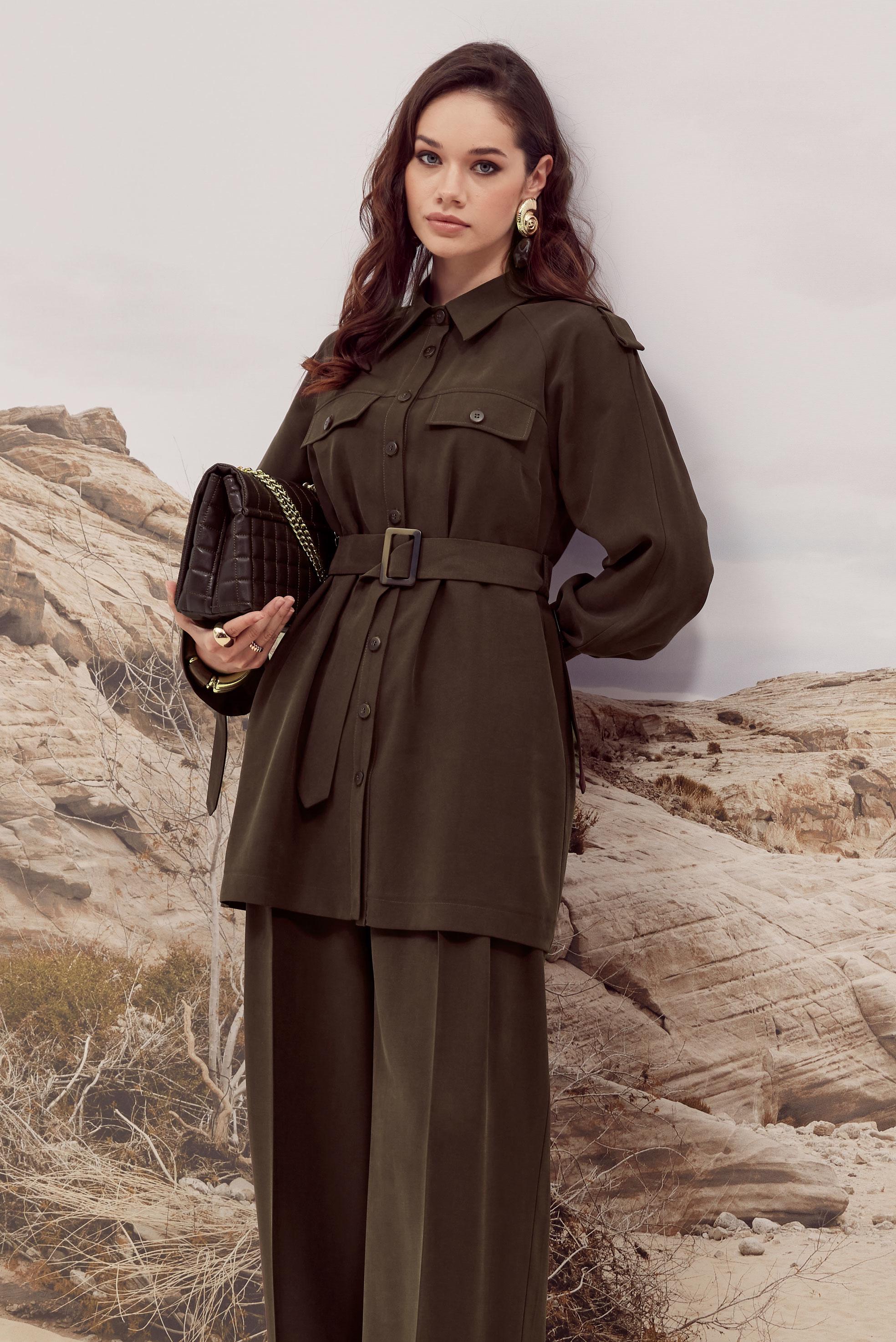 Tesettür giyim KAHVE KUŞAKLI TUNİK 46028