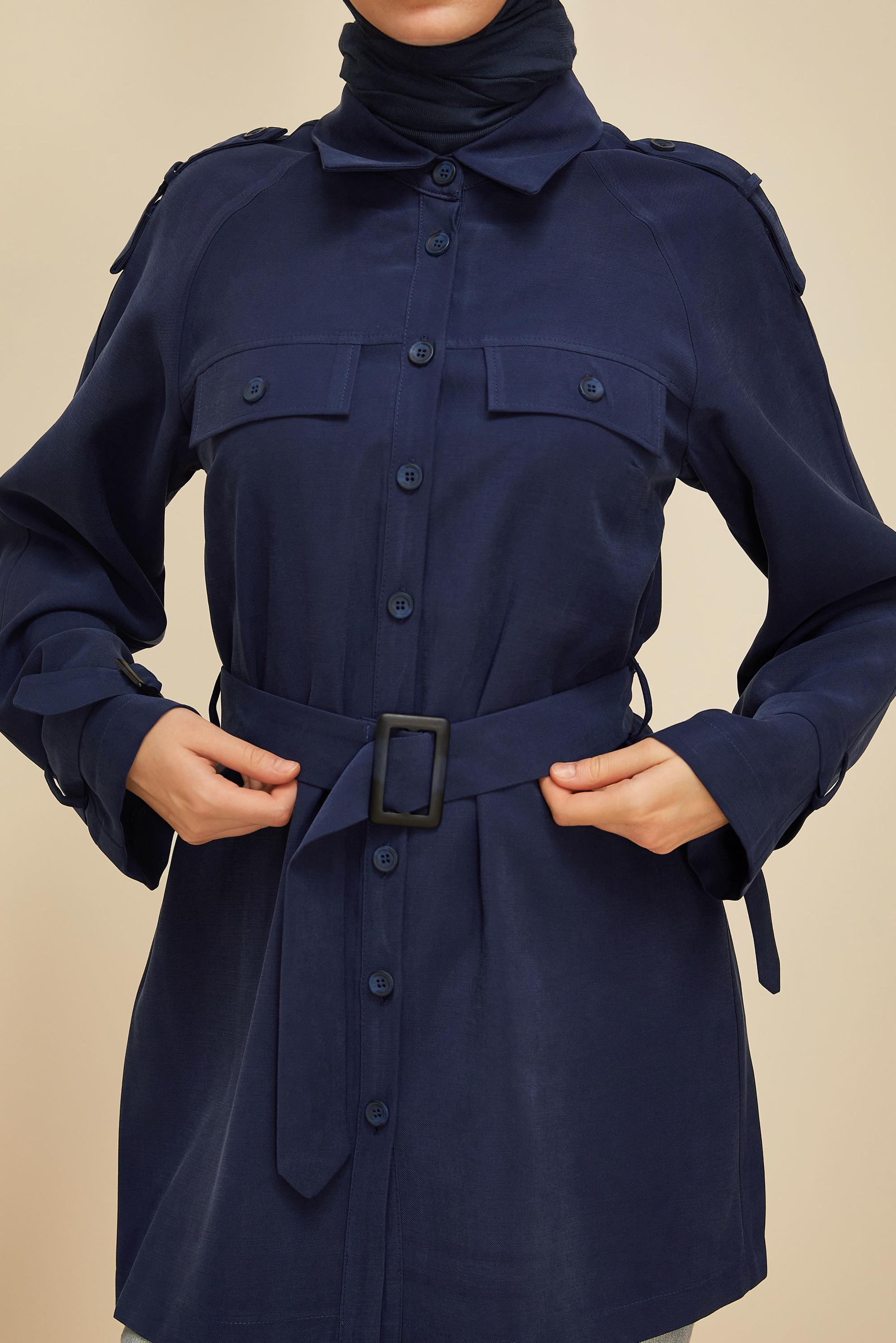 Tesettür giyim LACİVERT KUŞAKLI TUNİK 46028