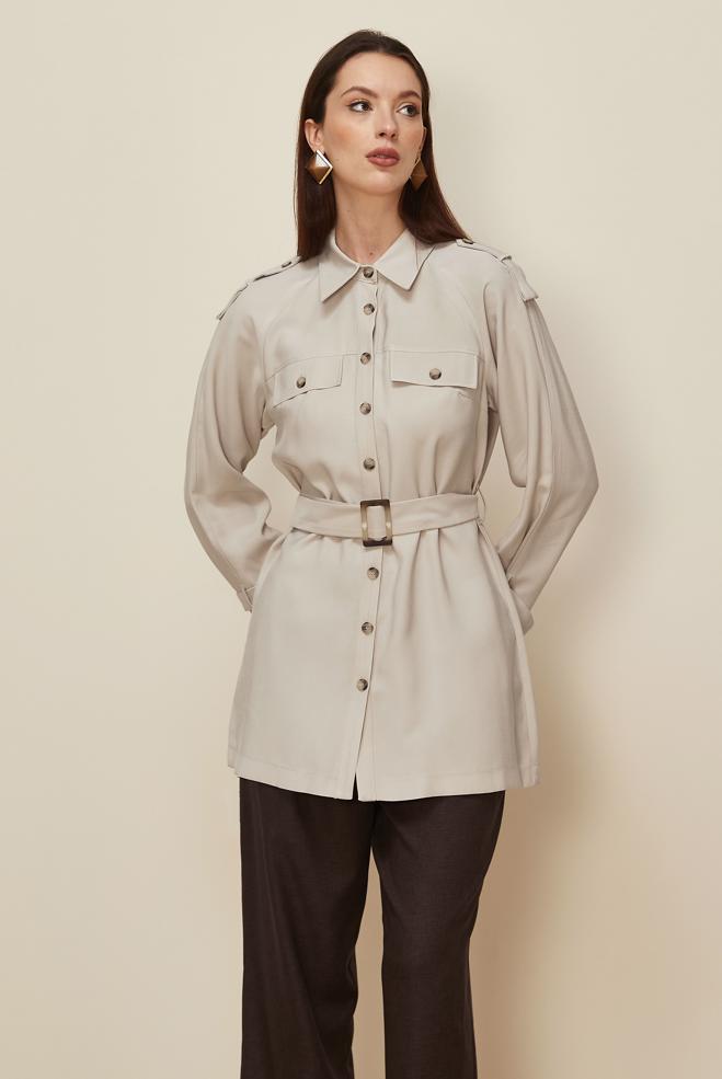 Hijab clothing BEIGE BELTED TUNIC 46028 - ALVİNA