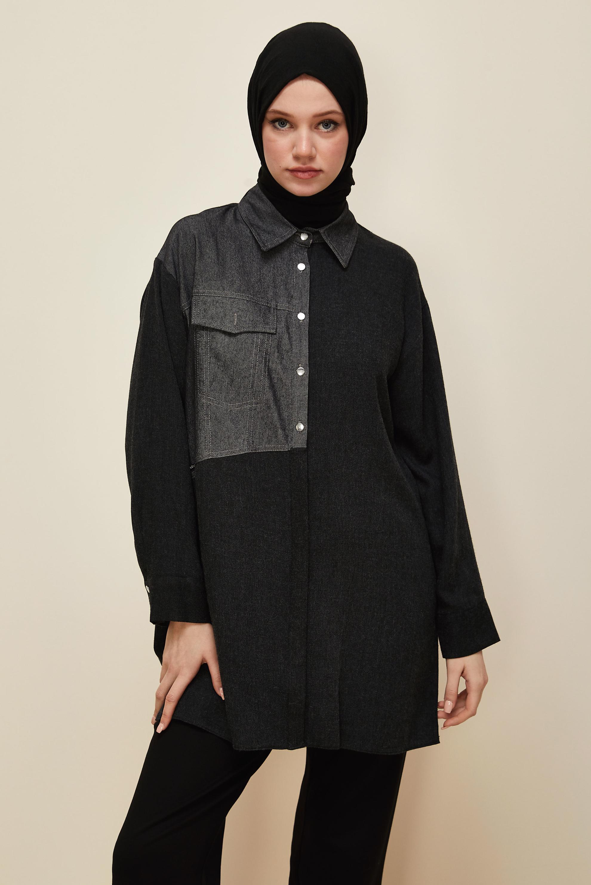 Hijab clothing BLACK SHIRT COLLAR TUNIC 46035