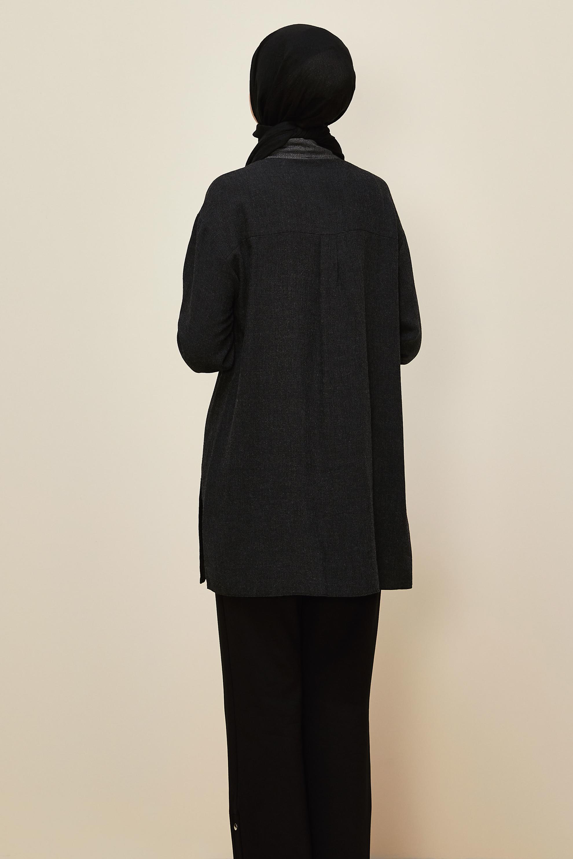 Tesettür giyim SİYAH GÖMLEK YAKA TUNİK 46035