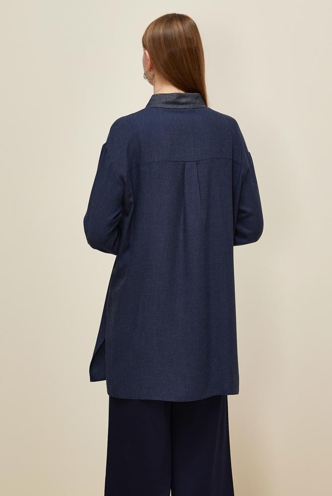 Tesettür giyim LACİVERT GÖMLEK YAKA TUNİK 46035 - ALVİNA