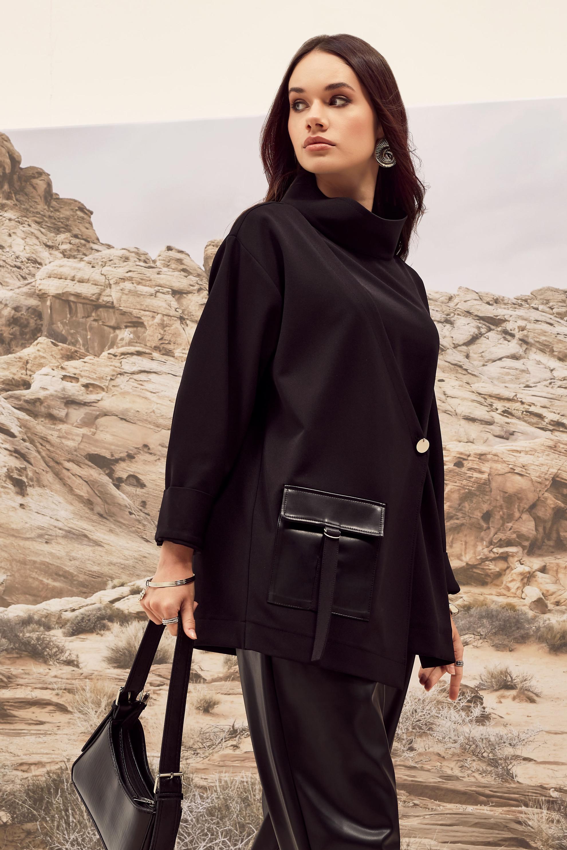 Vêtements hijab NOIR TUNIQUE DÉTAILLÉE EN SIMILICUIR 46043