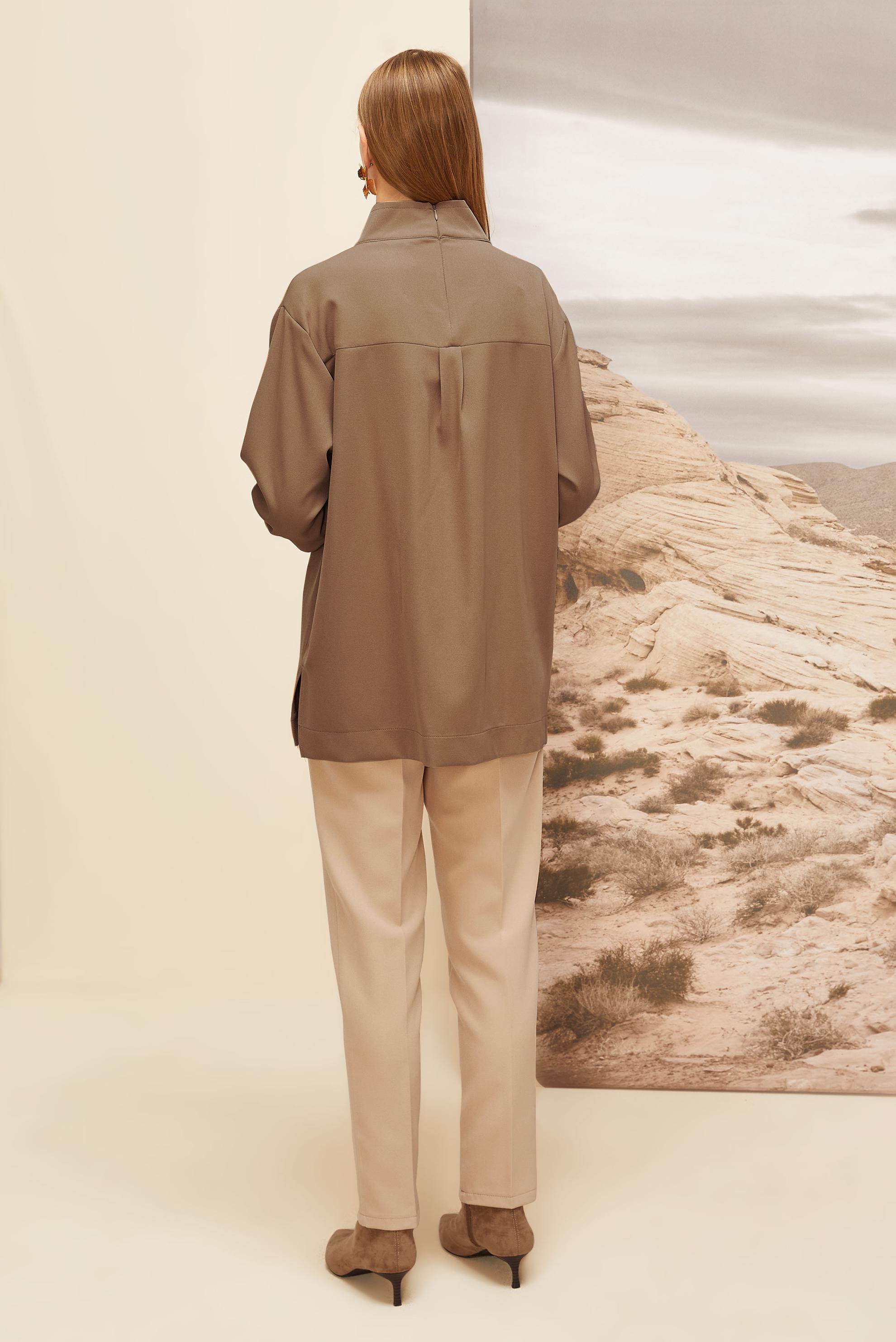 Hijab clothing BROWN FAUX-LEATHER POCKET DETAILED TUNIC 46043