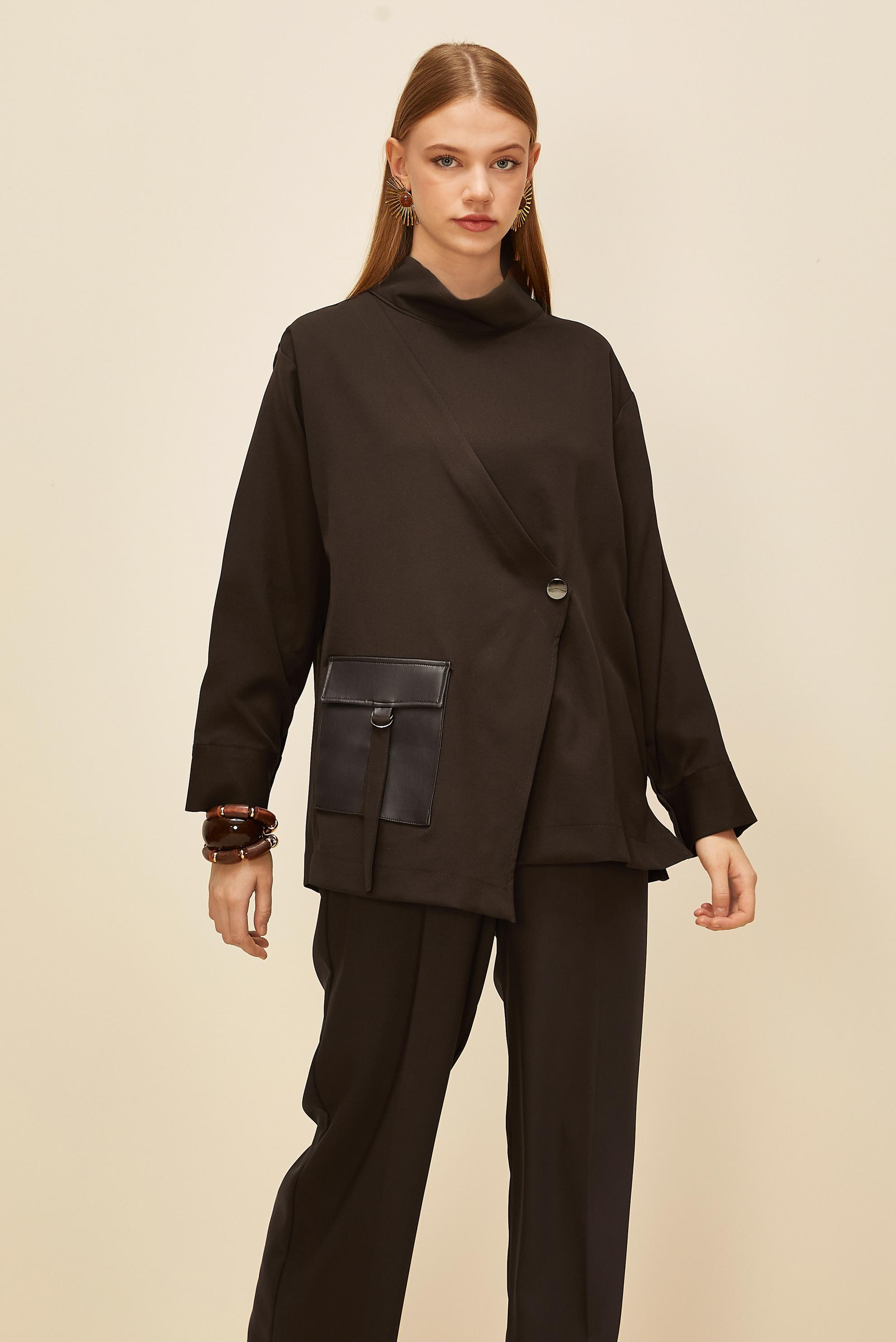 Vêtements hijab BRUN TUNIQUE DÉTAILLÉE EN SIMILICUIR 46043