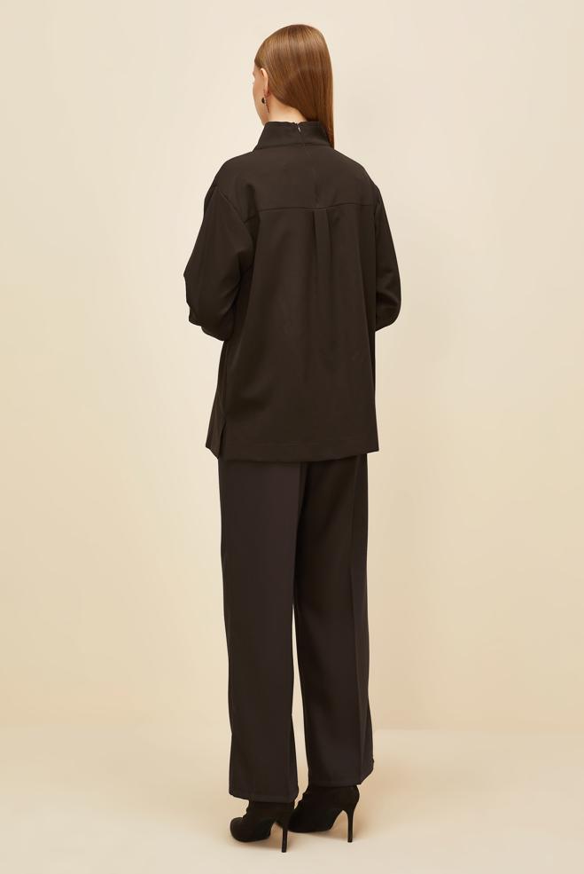 Hijab clothing BROWN FAUX-LEATHER POCKET DETAILED TUNIC 46043 - ALVİNA