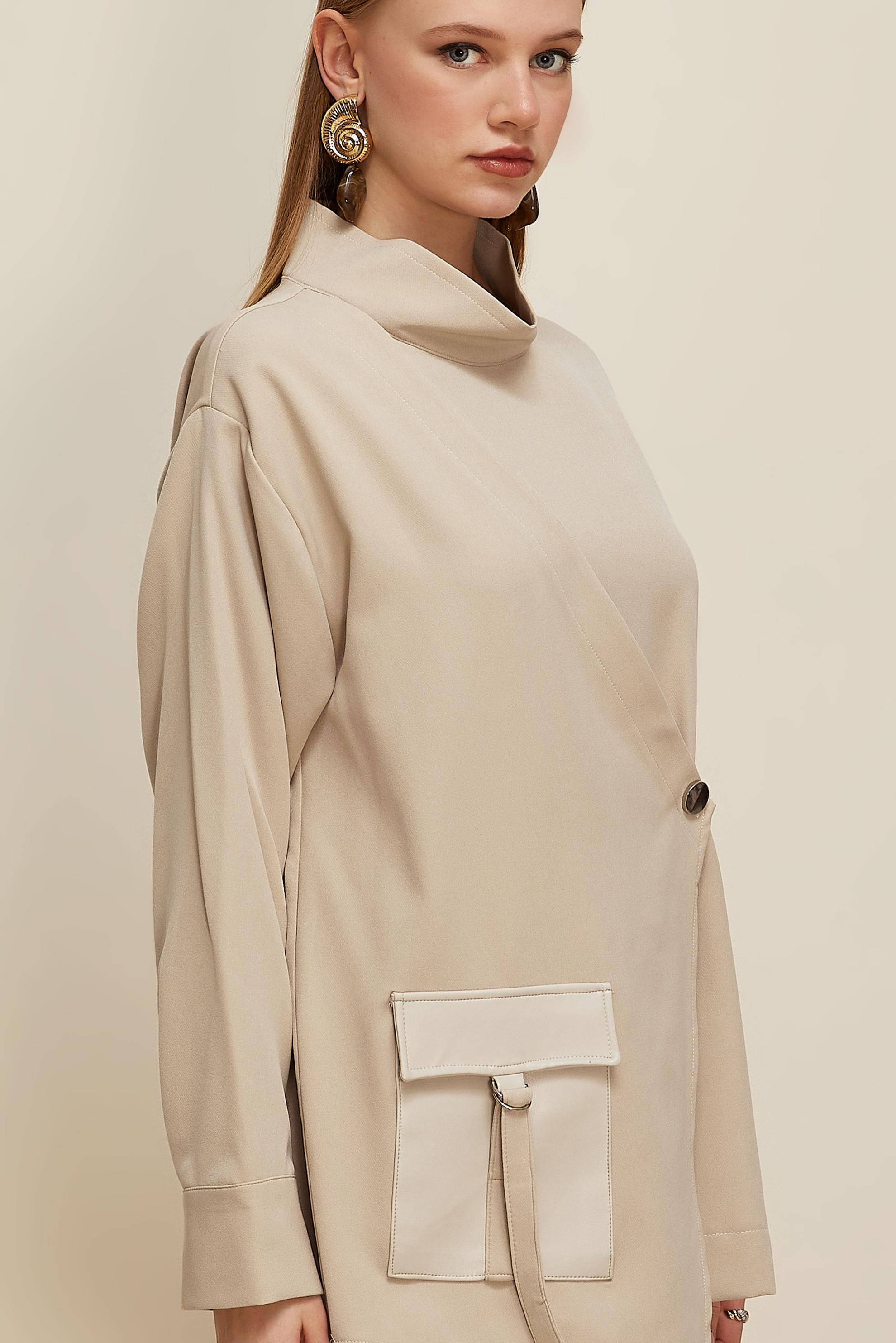 Vêtements hijab BEIGE TUNIQUE DÉTAILLÉE EN SIMILICUIR 46043