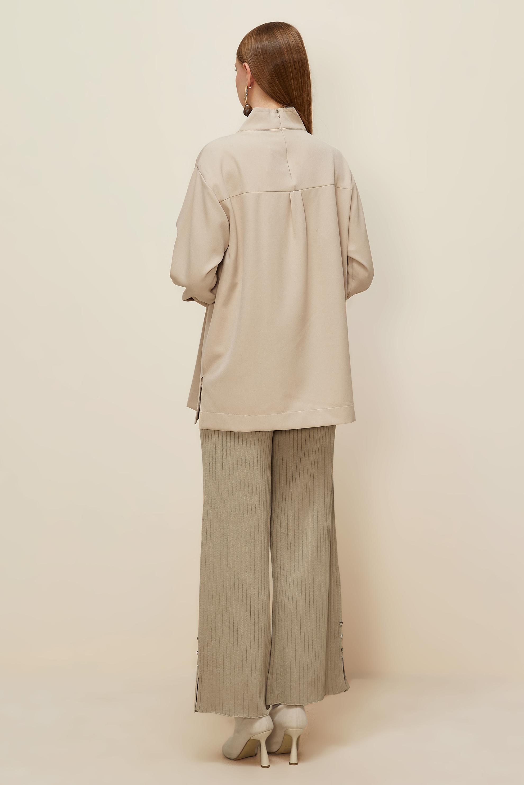 Vêtements hijab BEIGE TUNIQUE DÉTAILLÉE EN SIMILICUIR 46043