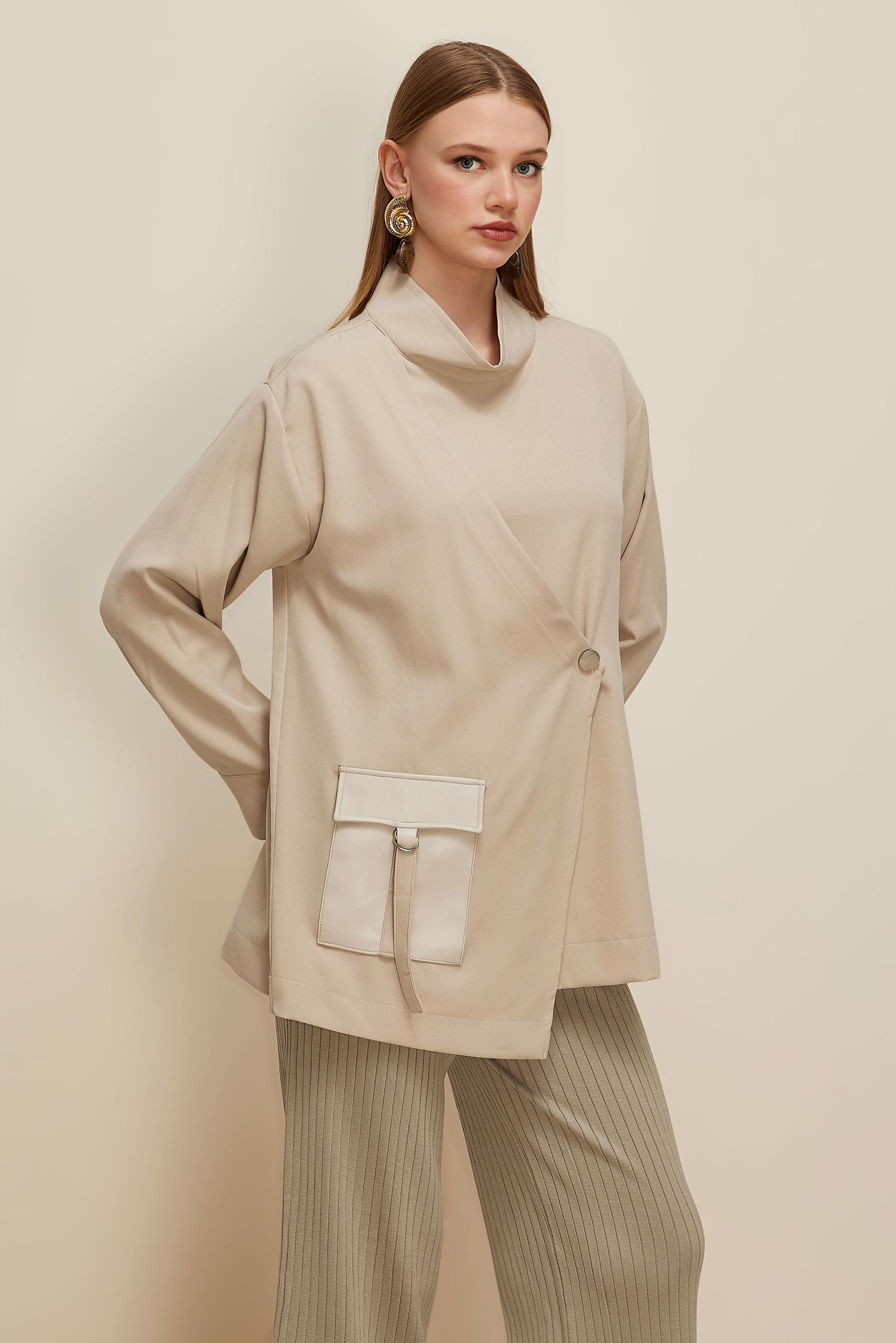 Vêtements hijab BEIGE TUNIQUE DÉTAILLÉE EN SIMILICUIR 46043