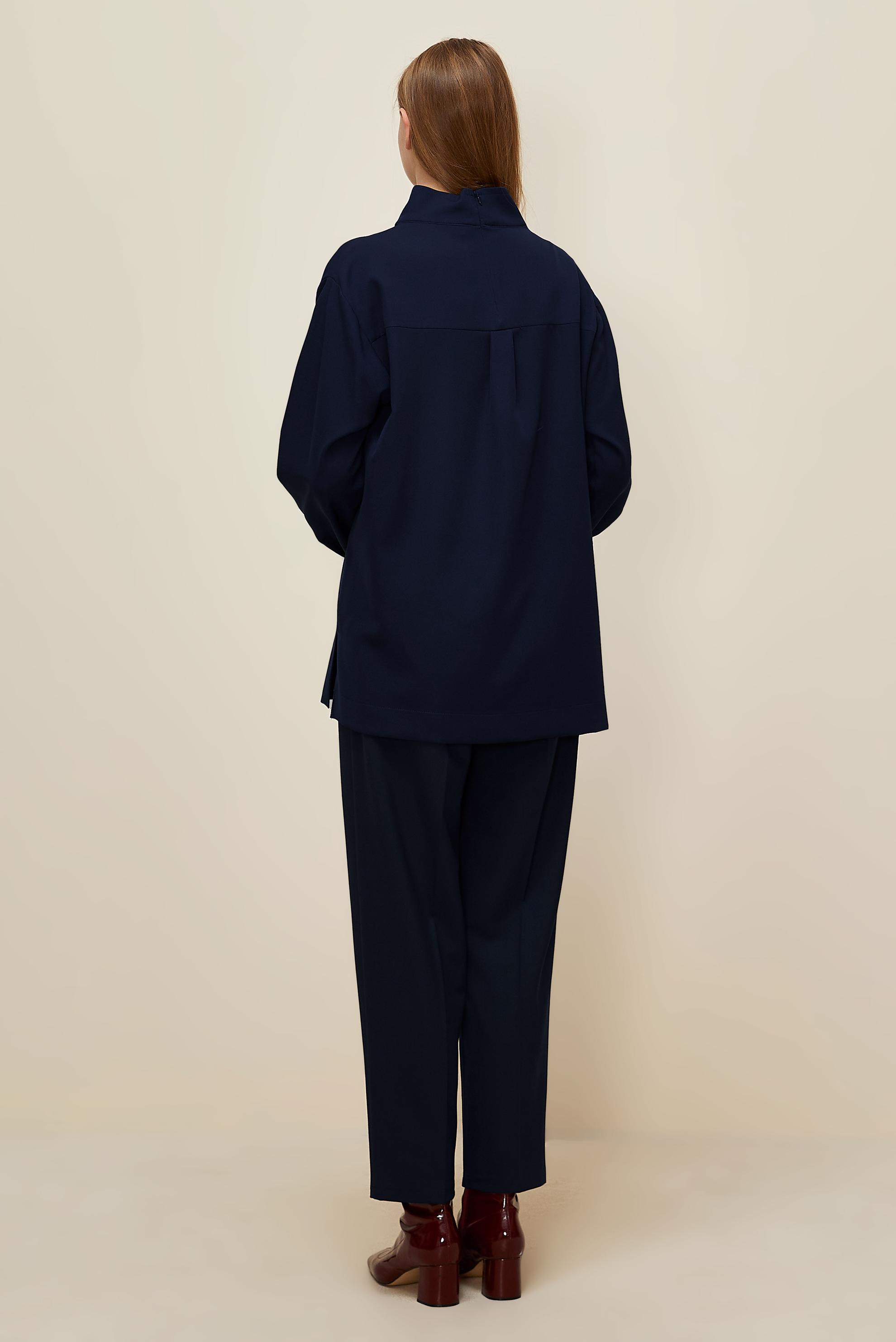 Tesettür giyim LACİVERT SUNİ DERİ CEP DETAYLI TUNİK 46043