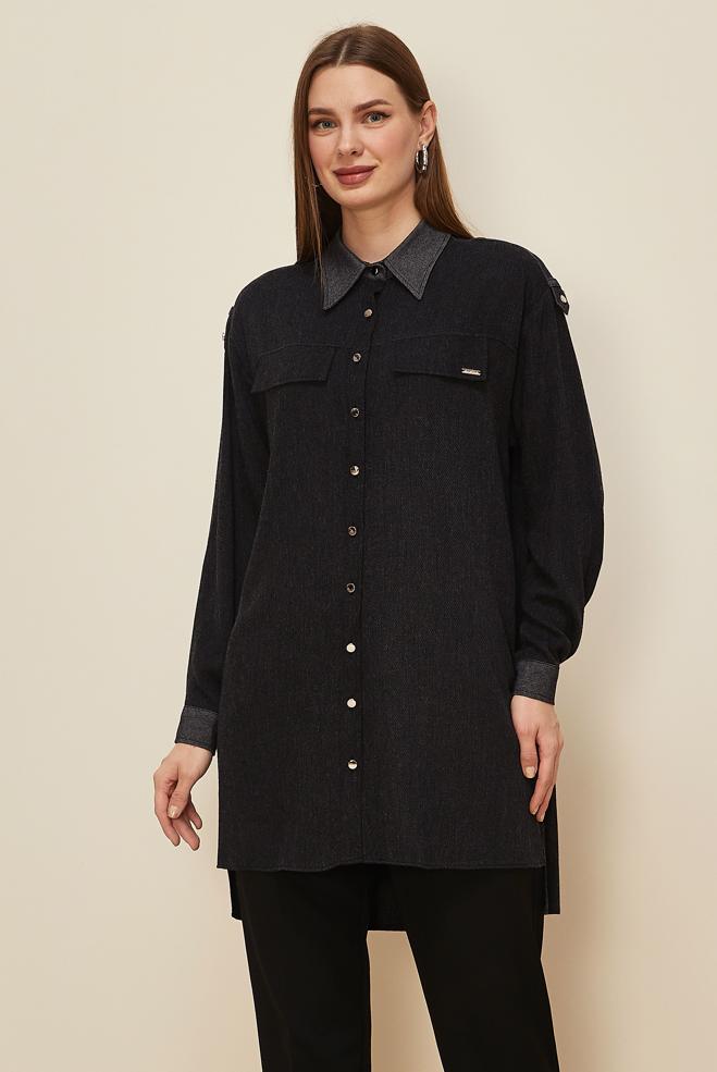 Tesettür giyim  GÖMLEK YAKA TUNİK 46044 - ALVİNA