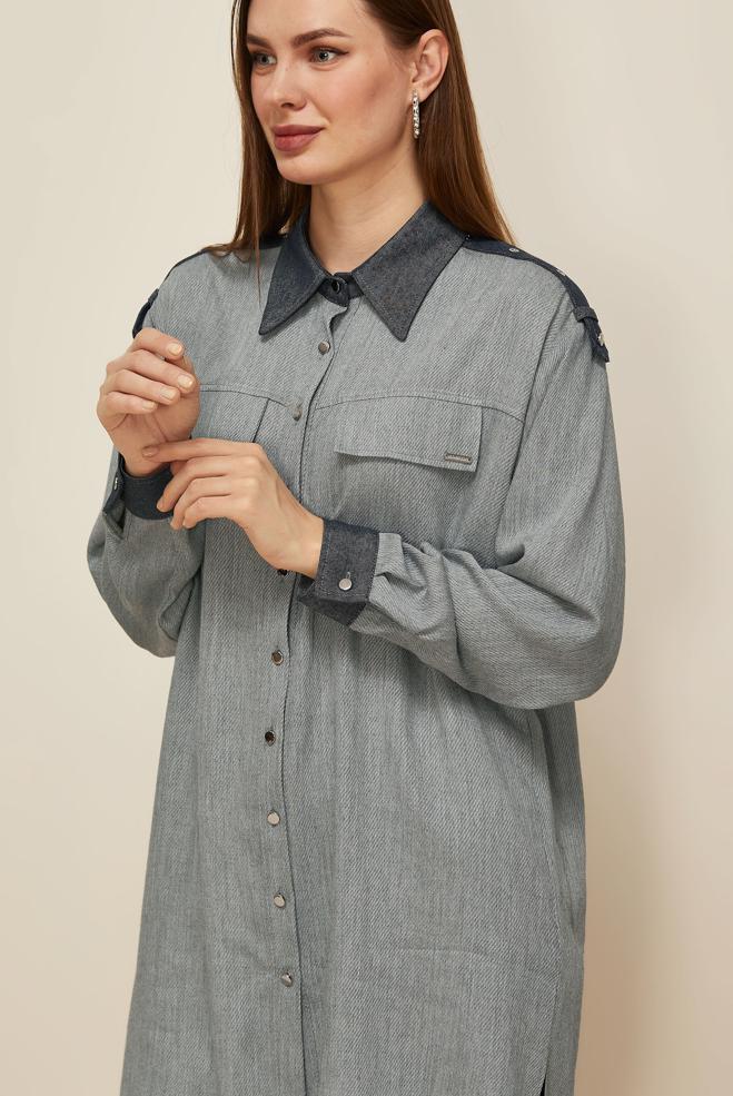 Tesettür giyim GRİ GÖMLEK YAKA TUNİK 46044 - ALVİNA