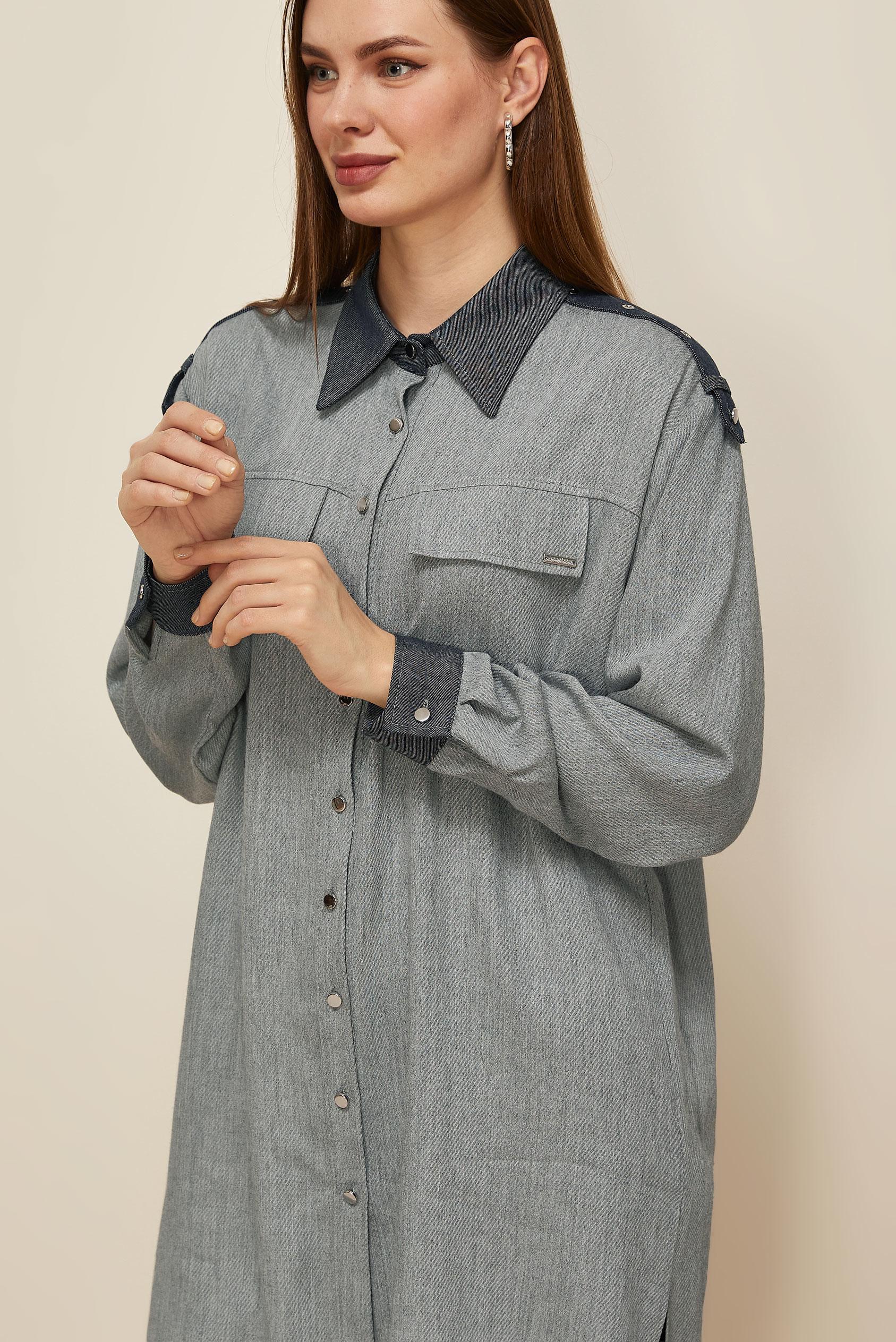 Tesettür giyim GRİ GÖMLEK YAKA TUNİK 46044