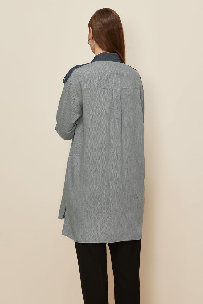 Tesettür giyim GRİ GÖMLEK YAKA TUNİK 46044 - ALVİNA