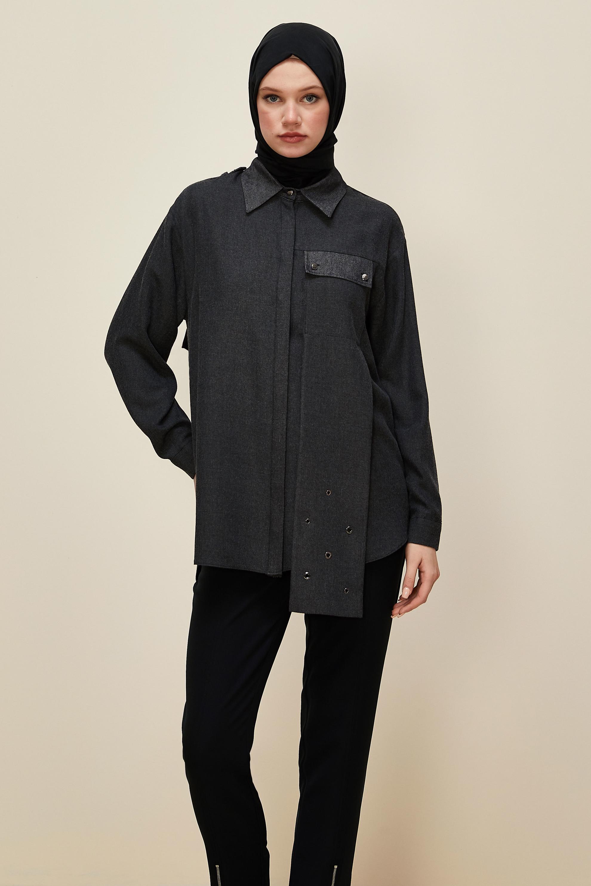 Hijab clothing BLACK EYELET DETAILED TUNIC 46048