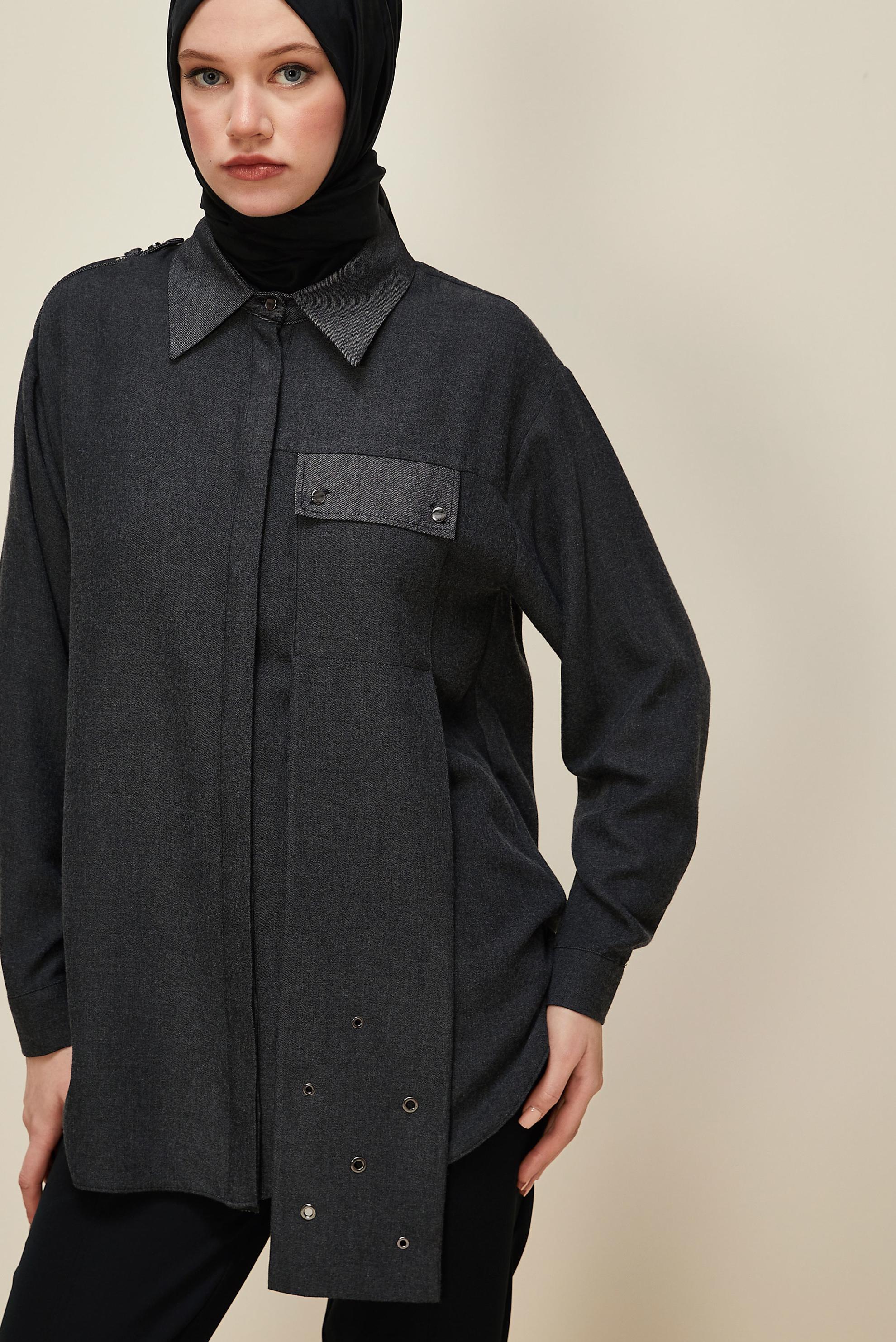 Hijab clothing BLACK EYELET DETAILED TUNIC 46048