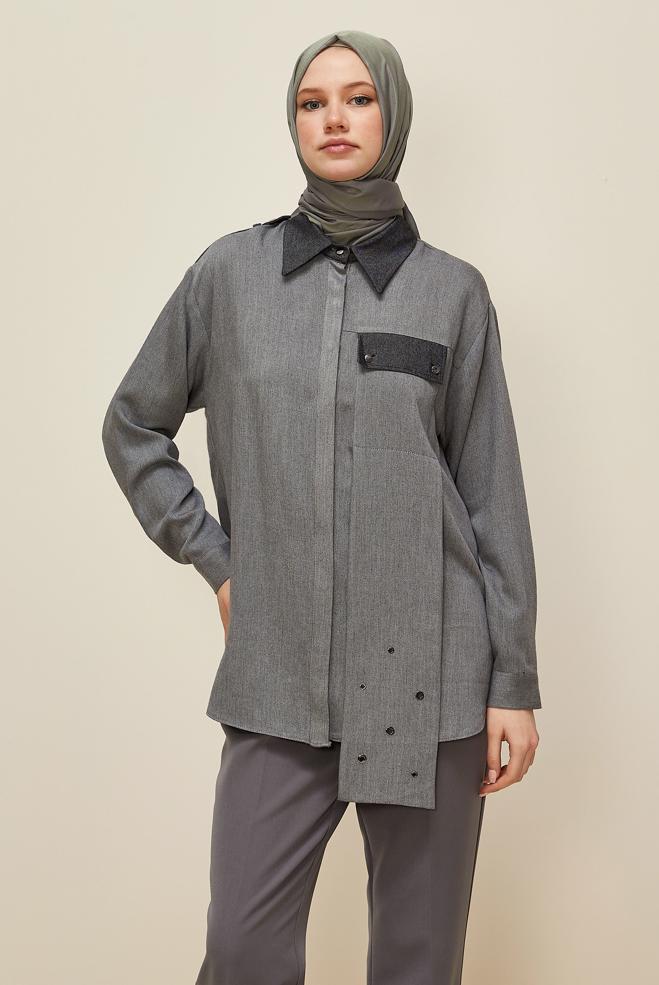 Tesettür giyim GRİ 46048 ARENDAL 70044 TUNİK 38-44 TEK40 - ALVİNA