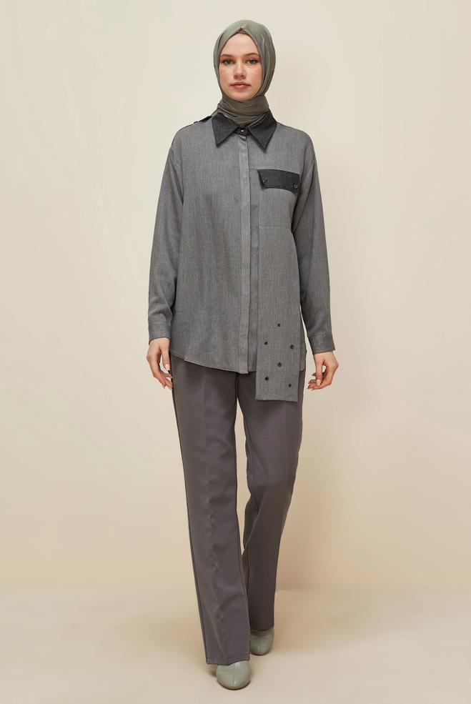 Tesettür giyim GRİ 46048 ARENDAL 70044 TUNİK 38-44 TEK40 - ALVİNA