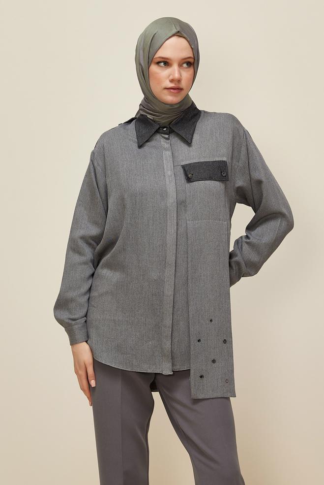 Tesettür giyim GRİ 46048 ARENDAL 70044 TUNİK 38-44 TEK40 - ALVİNA