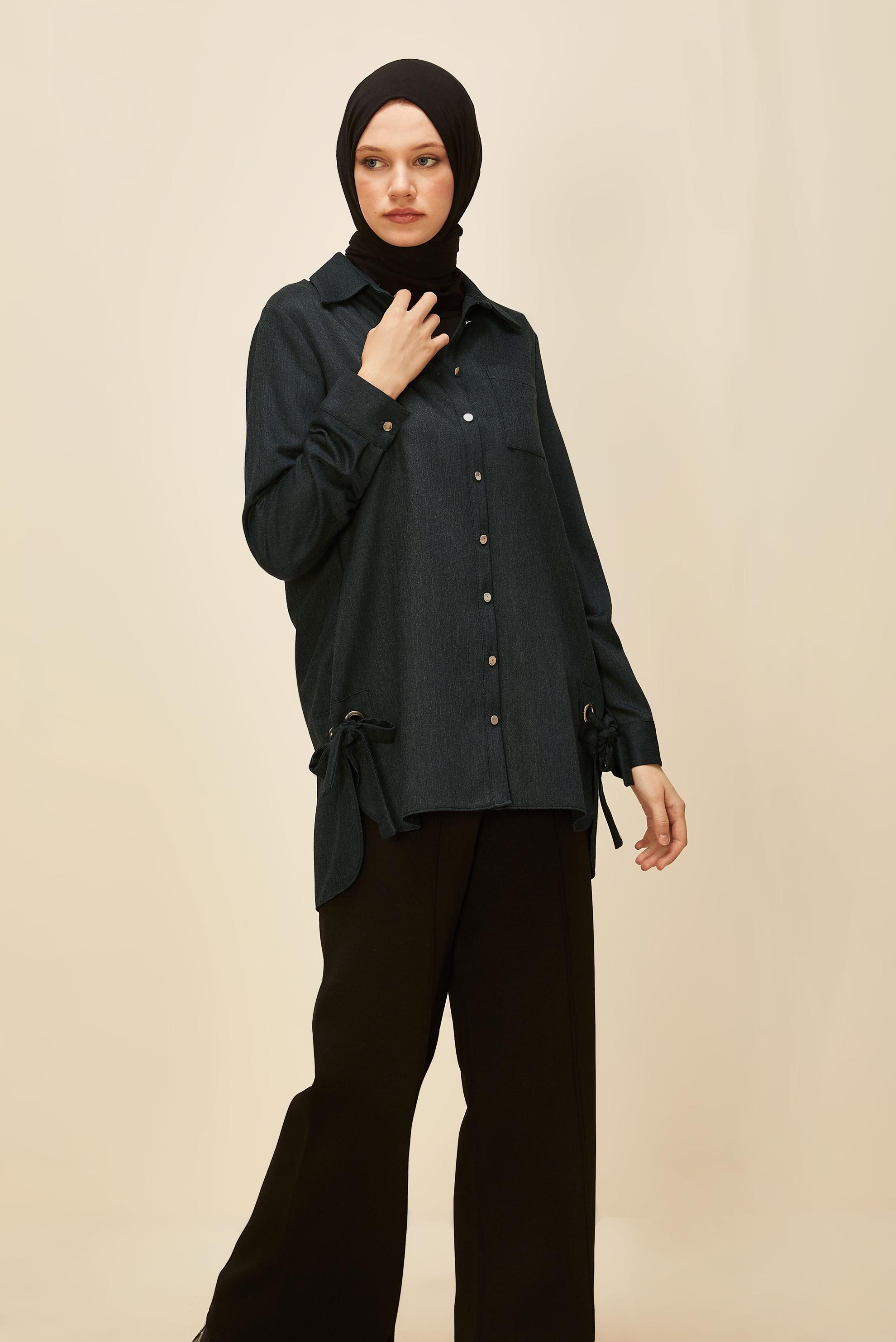 Tesettür giyim GRİ BAĞLAMA DETAYLI TUNİK 46050