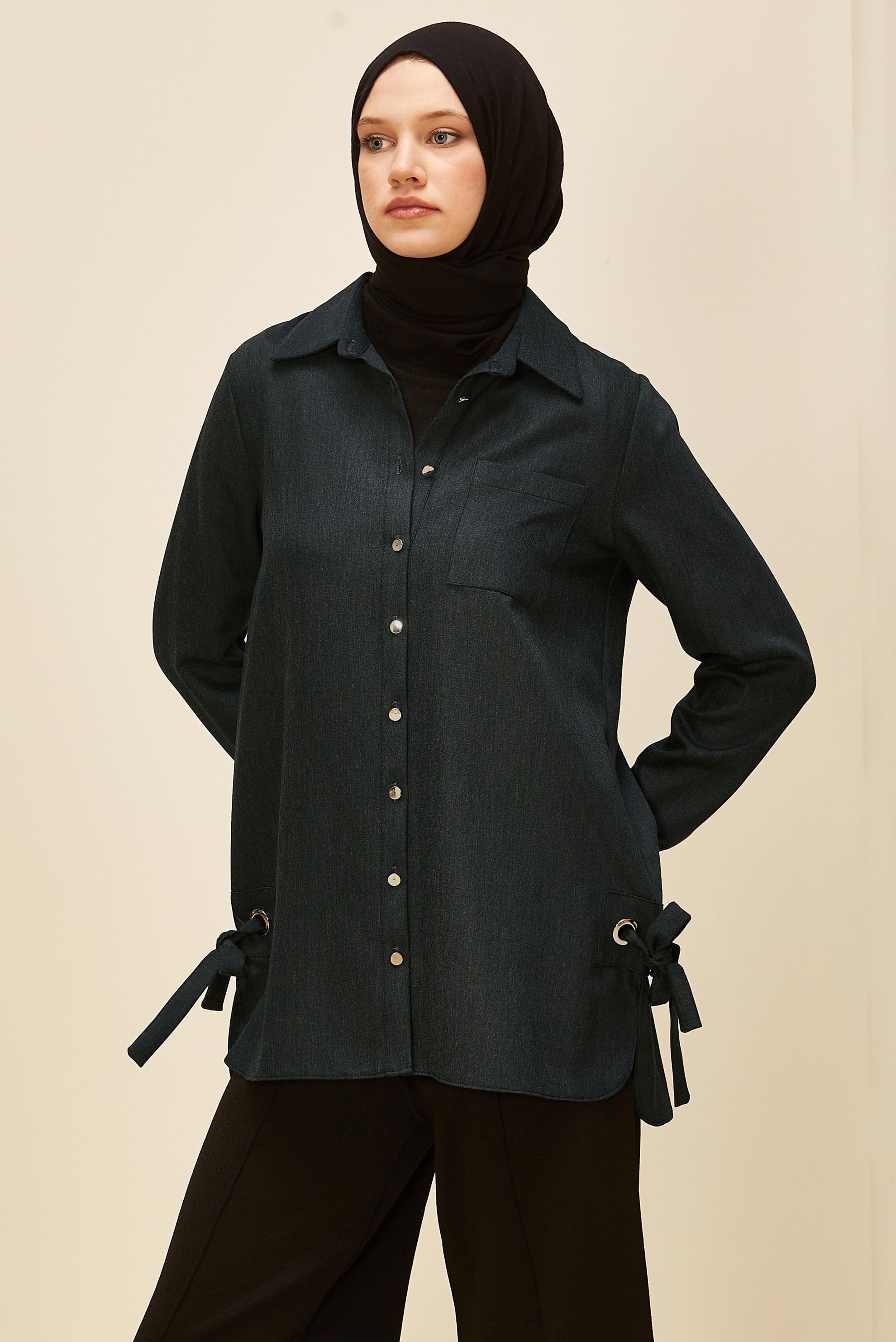 Tesettür giyim GRİ BAĞLAMA DETAYLI TUNİK 46050