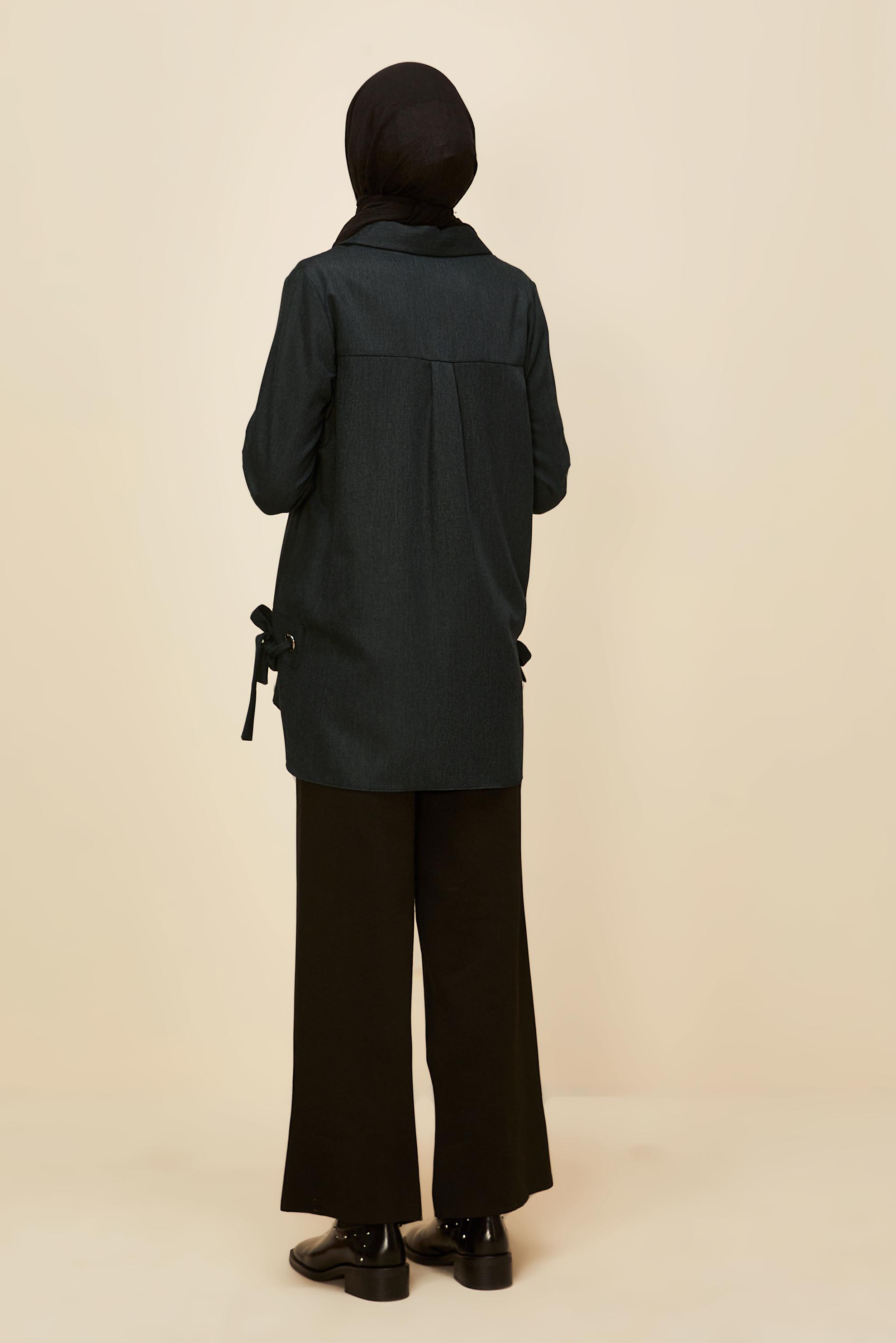 Tesettür giyim GRİ BAĞLAMA DETAYLI TUNİK 46050