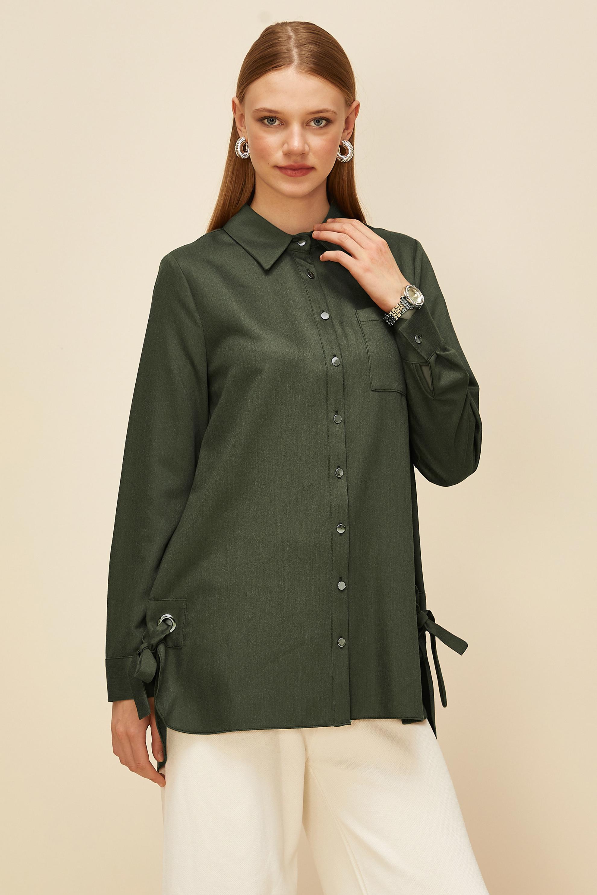 Tesettür giyim HAKİ BAĞLAMA DETAYLI TUNİK 46050