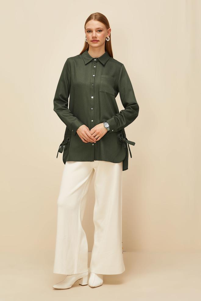 Vêtements hijab KAKI TUNIQUE AVEC DÉTAIL DE CRAVATE 46050 - ALVİNA