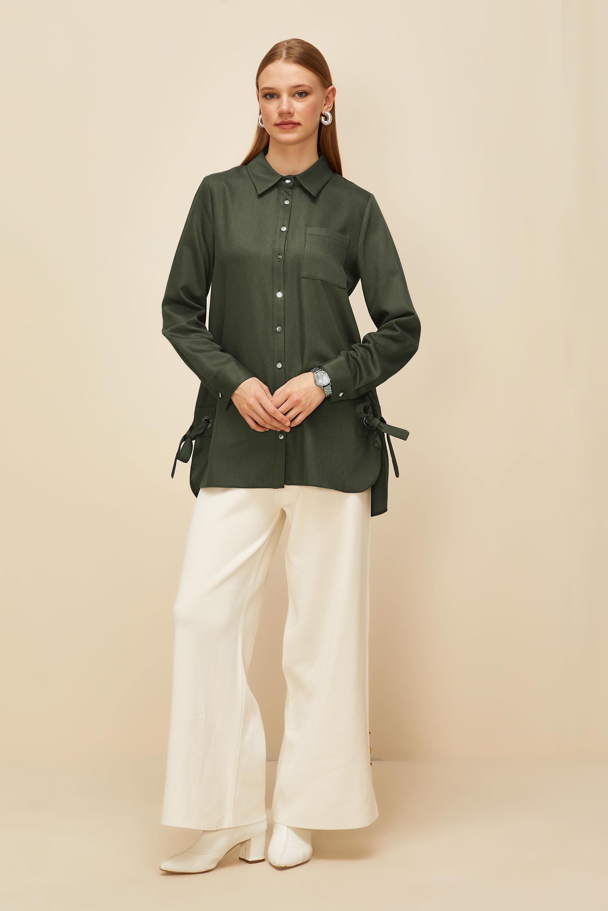 Tesettür giyim HAKİ BAĞLAMA DETAYLI TUNİK 46050