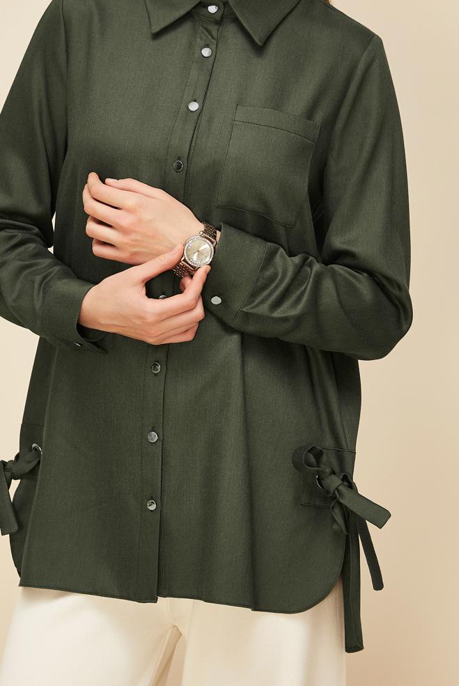 Vêtements hijab KAKI TUNIQUE AVEC DÉTAIL DE CRAVATE 46050 - ALVİNA