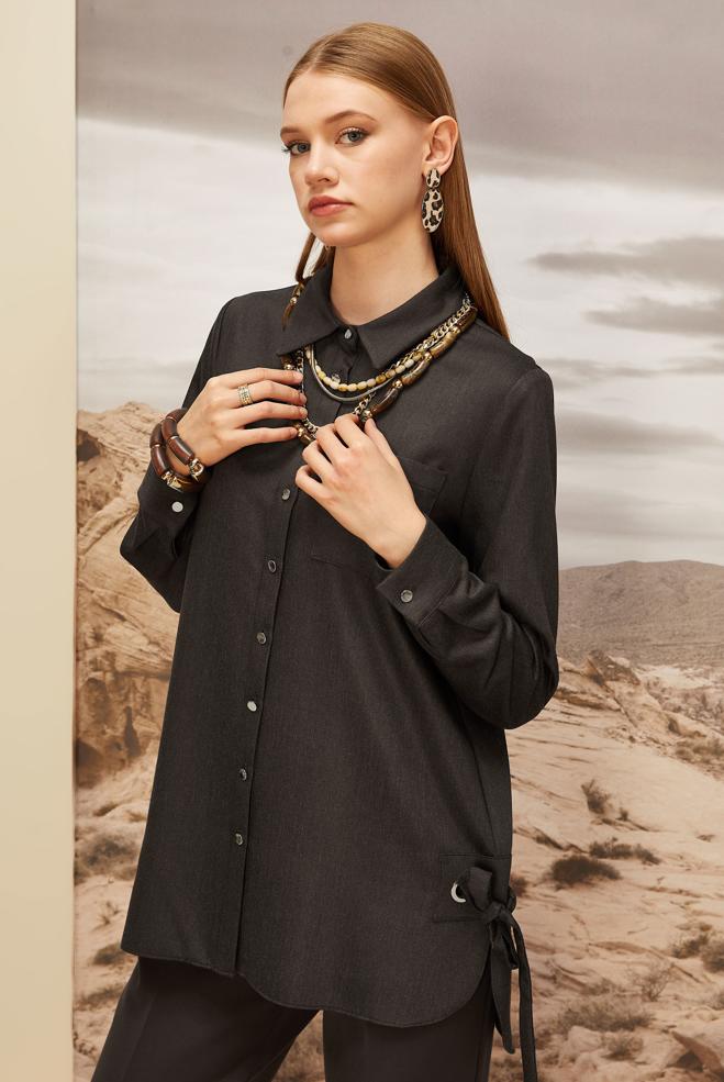 Hijab clothing BROWN TUNIC WITH TIE DETAIL 46050 - ALVİNA