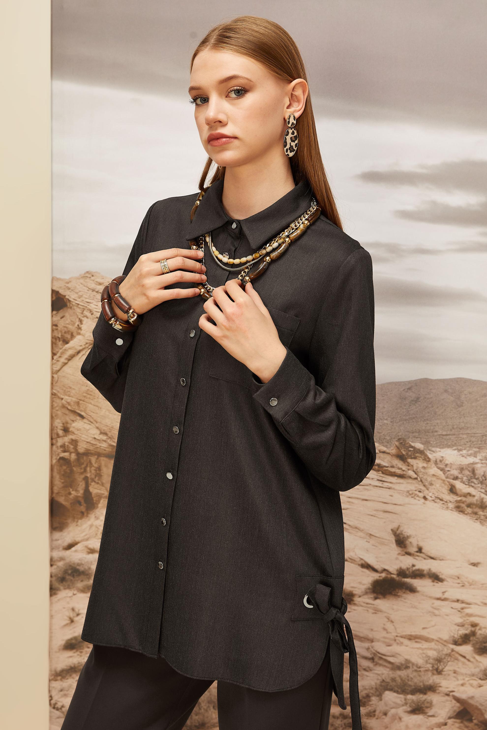 Hijab clothing BROWN TUNIC WITH TIE DETAIL 46050
