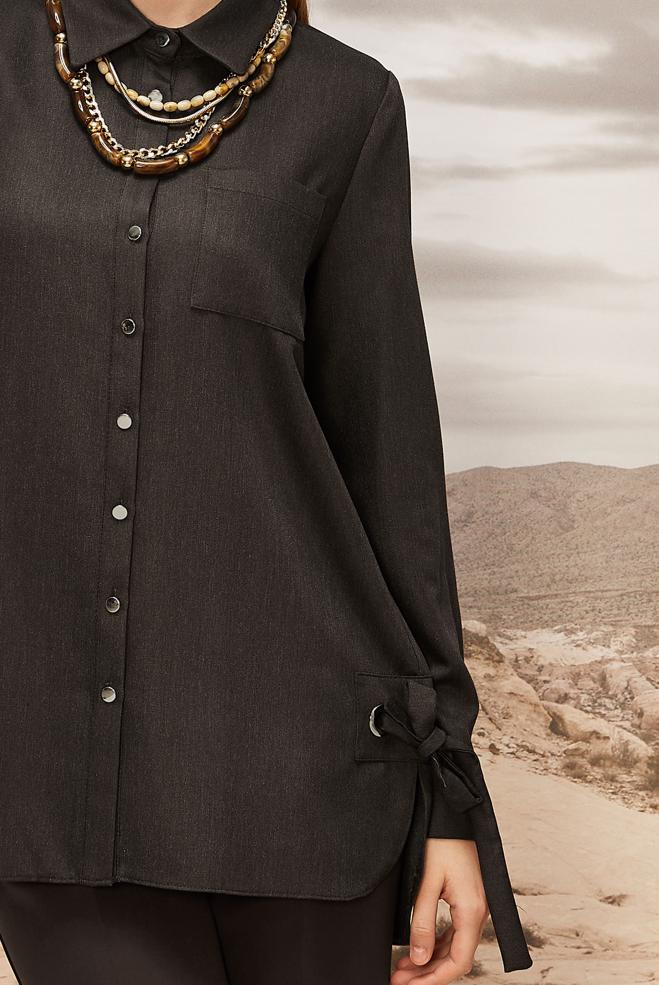 Hijab clothing BROWN TUNIC WITH TIE DETAIL 46050 - ALVİNA