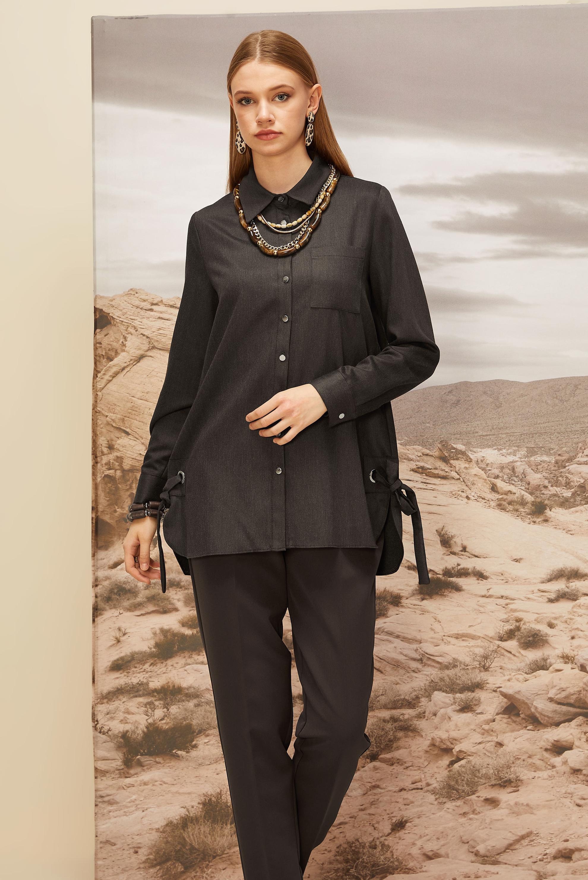 Hijab clothing BROWN TUNIC WITH TIE DETAIL 46050