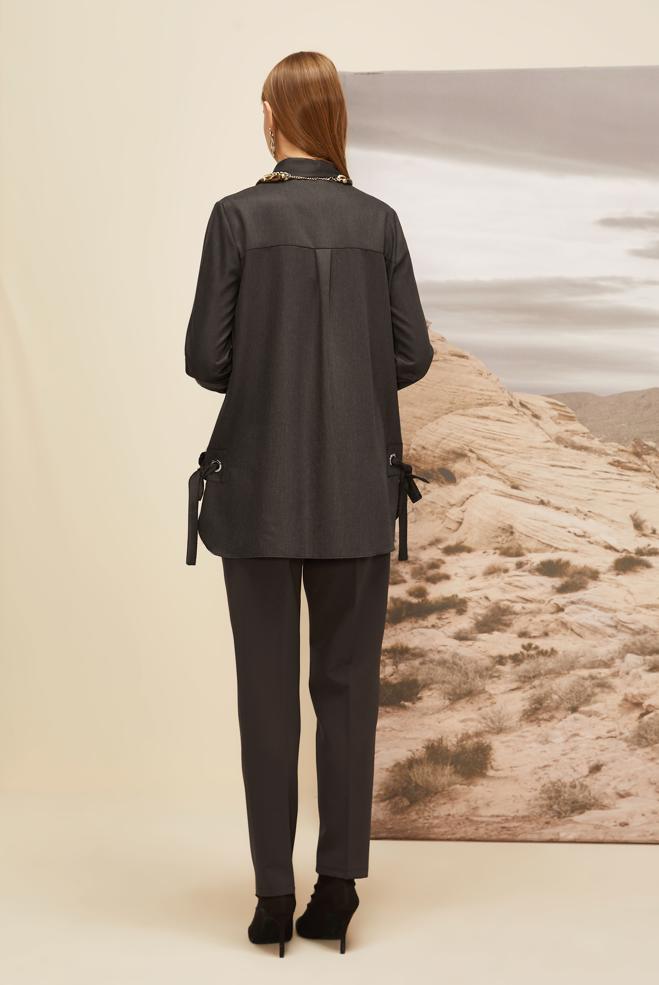 Hijab clothing BROWN TUNIC WITH TIE DETAIL 46050 - ALVİNA